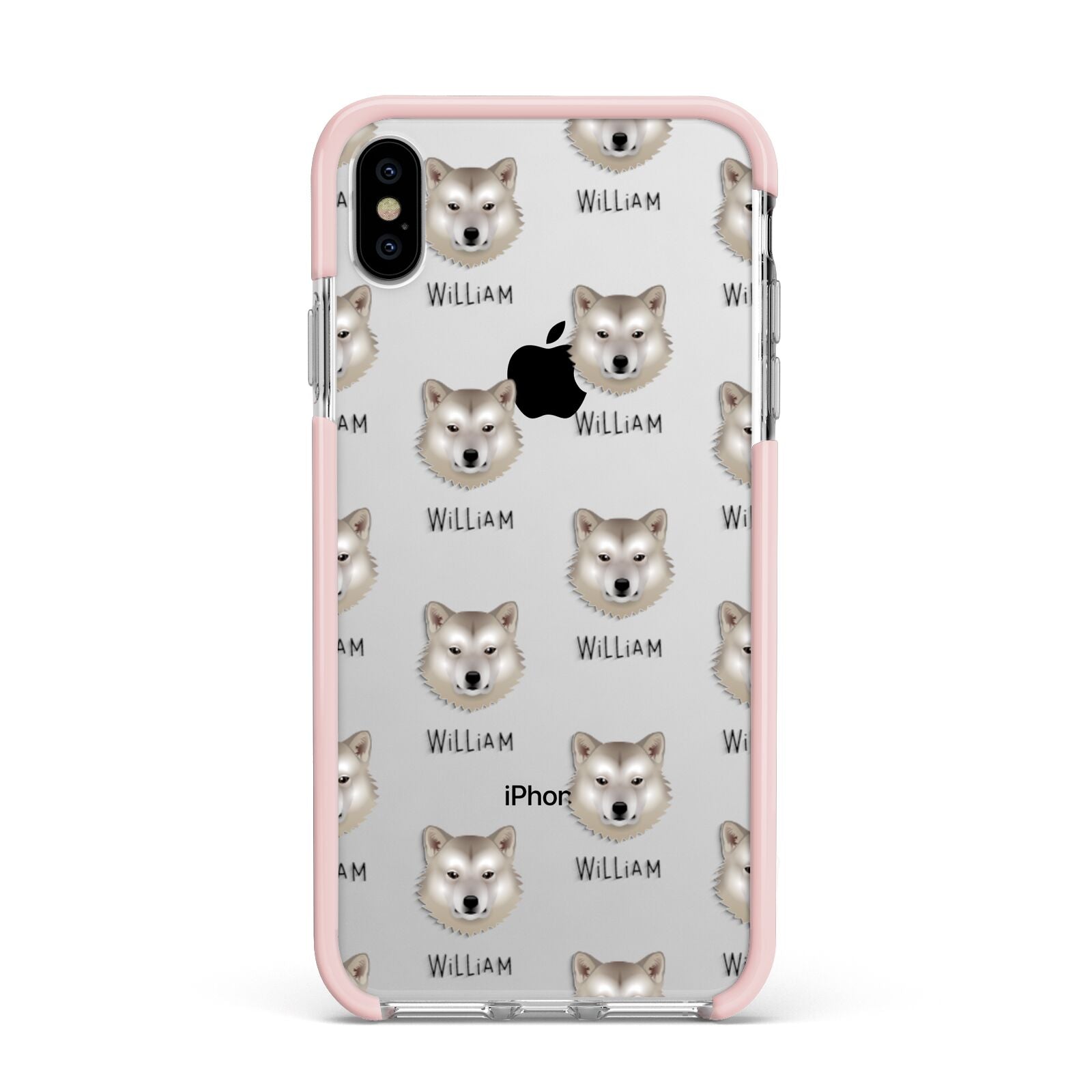 Greenland Dog Icon with Name Apple iPhone Xs Max Impact Case Pink Edge on Silver Phone