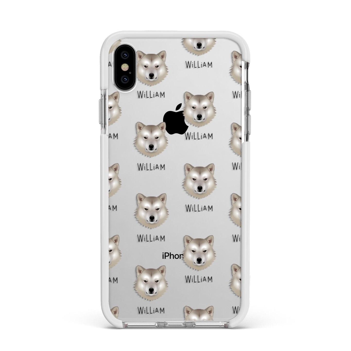 Greenland Dog Icon with Name Apple iPhone Xs Max Impact Case White Edge on Silver Phone