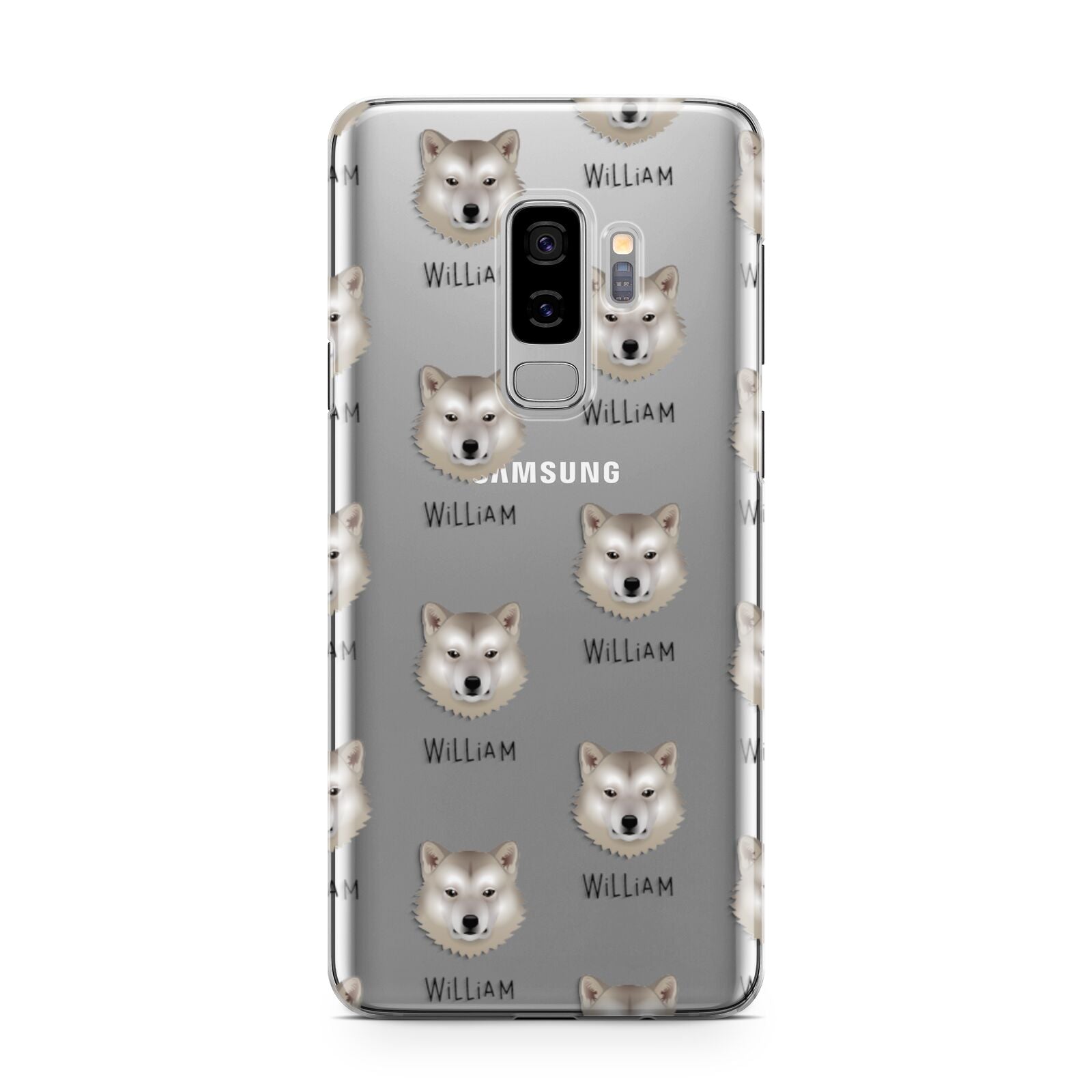 Greenland Dog Icon with Name Samsung Galaxy S9 Plus Case on Silver phone