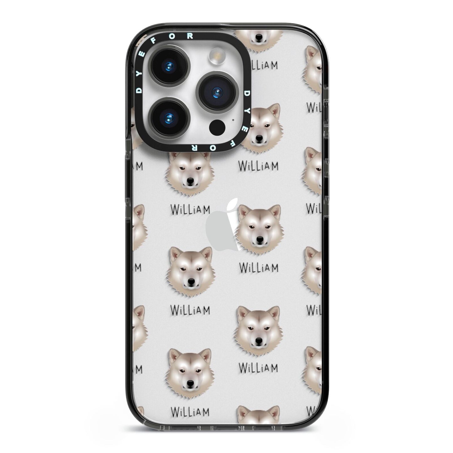 Greenland Dog Icon with Name iPhone 14 Pro Black Impact Case on Silver phone