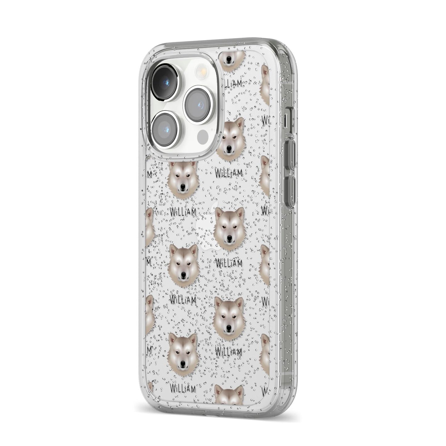 Greenland Dog Icon with Name iPhone 14 Pro Glitter Tough Case Silver Angled Image