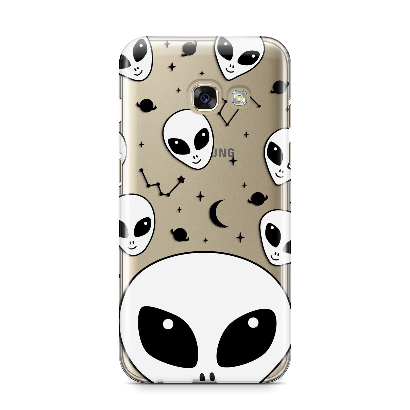 Grey Aliens Constellation Samsung Galaxy A3 2017 Case on gold phone