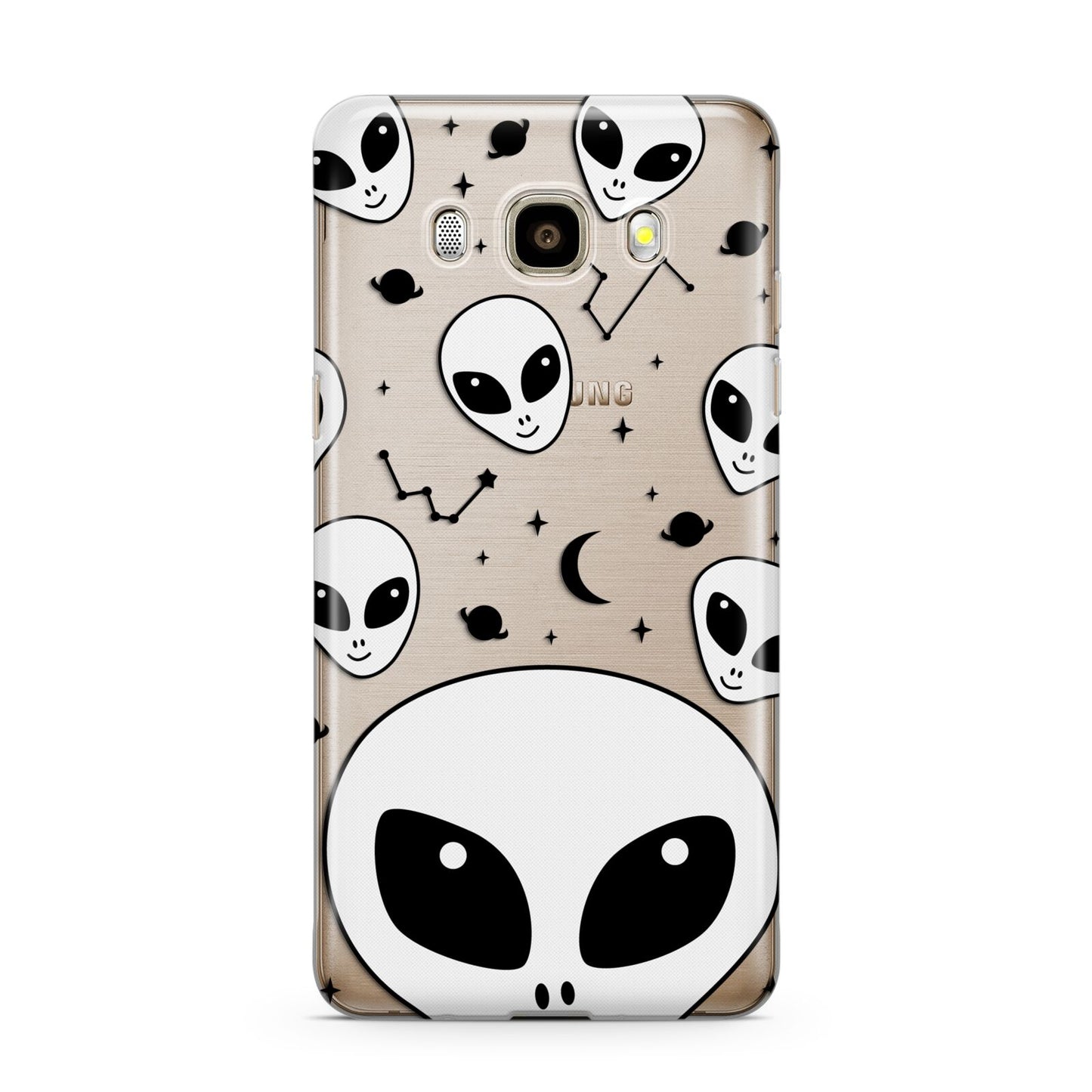 Grey Aliens Constellation Samsung Galaxy J7 2016 Case on gold phone