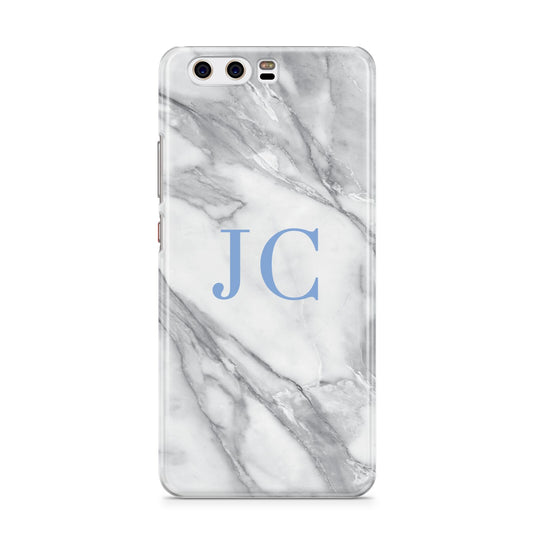 Grey Marble Blue Initials Huawei P10 Phone Case