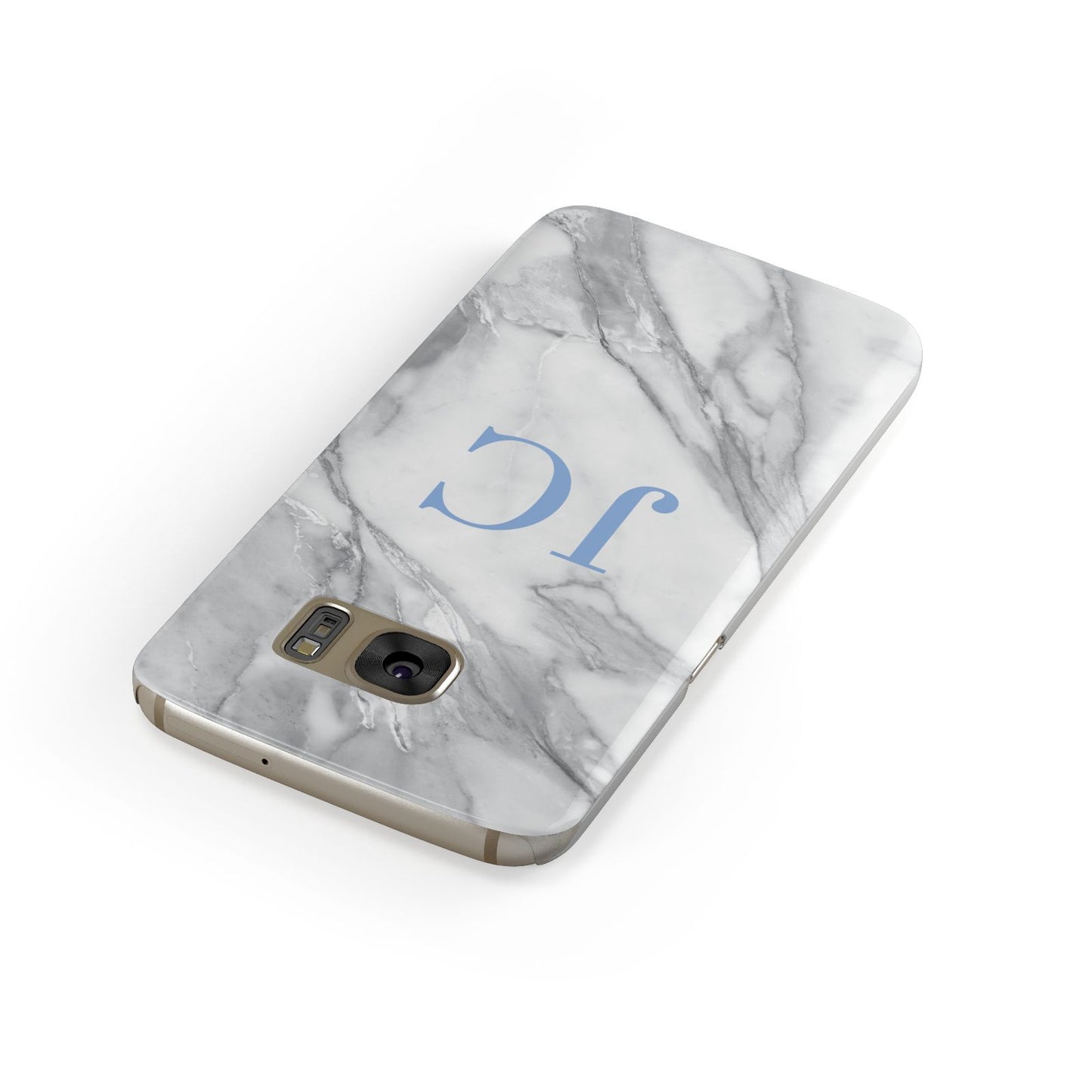 Grey Marble Blue Initials Samsung Galaxy Case Front Close Up