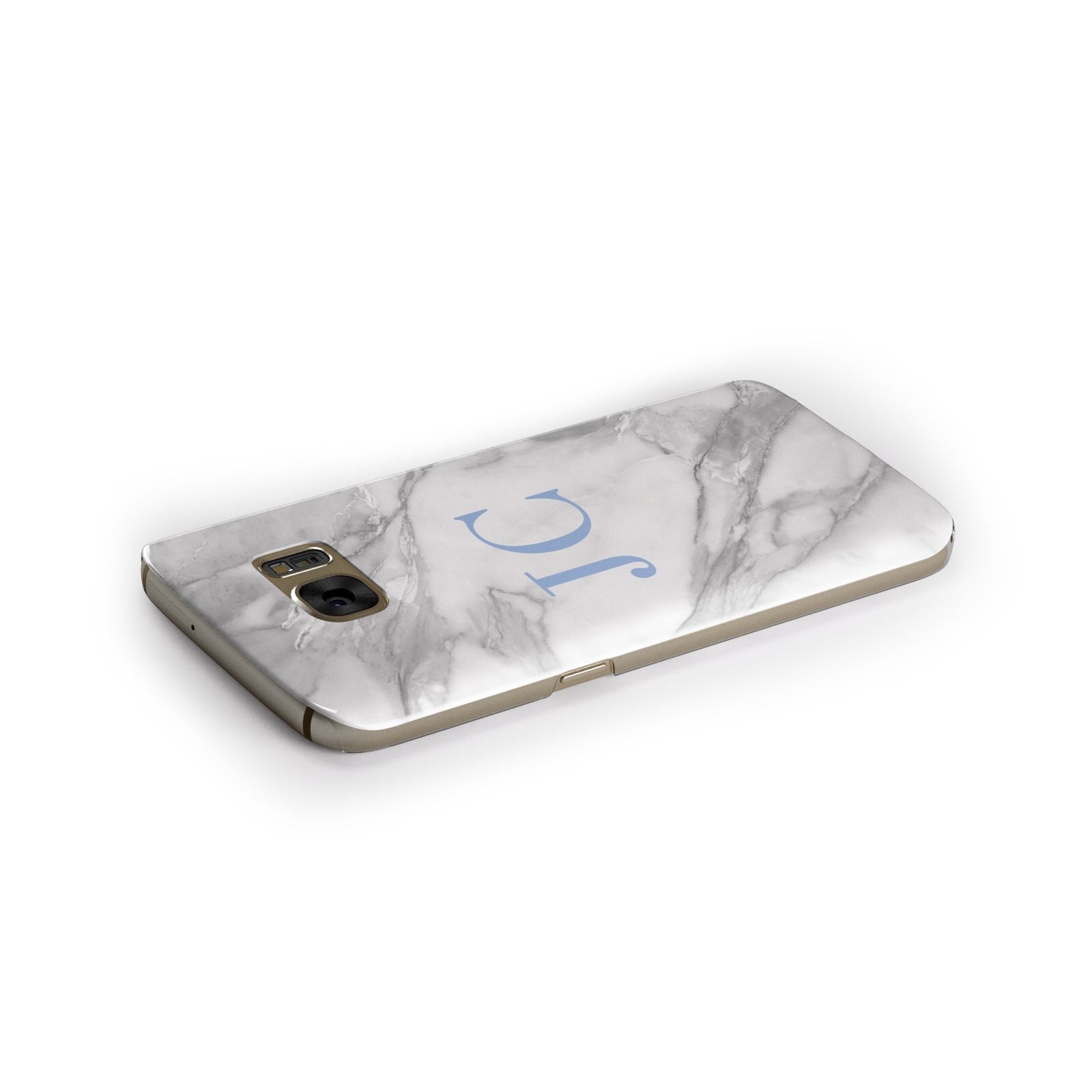 Grey Marble Blue Initials Samsung Galaxy Case Side Close Up