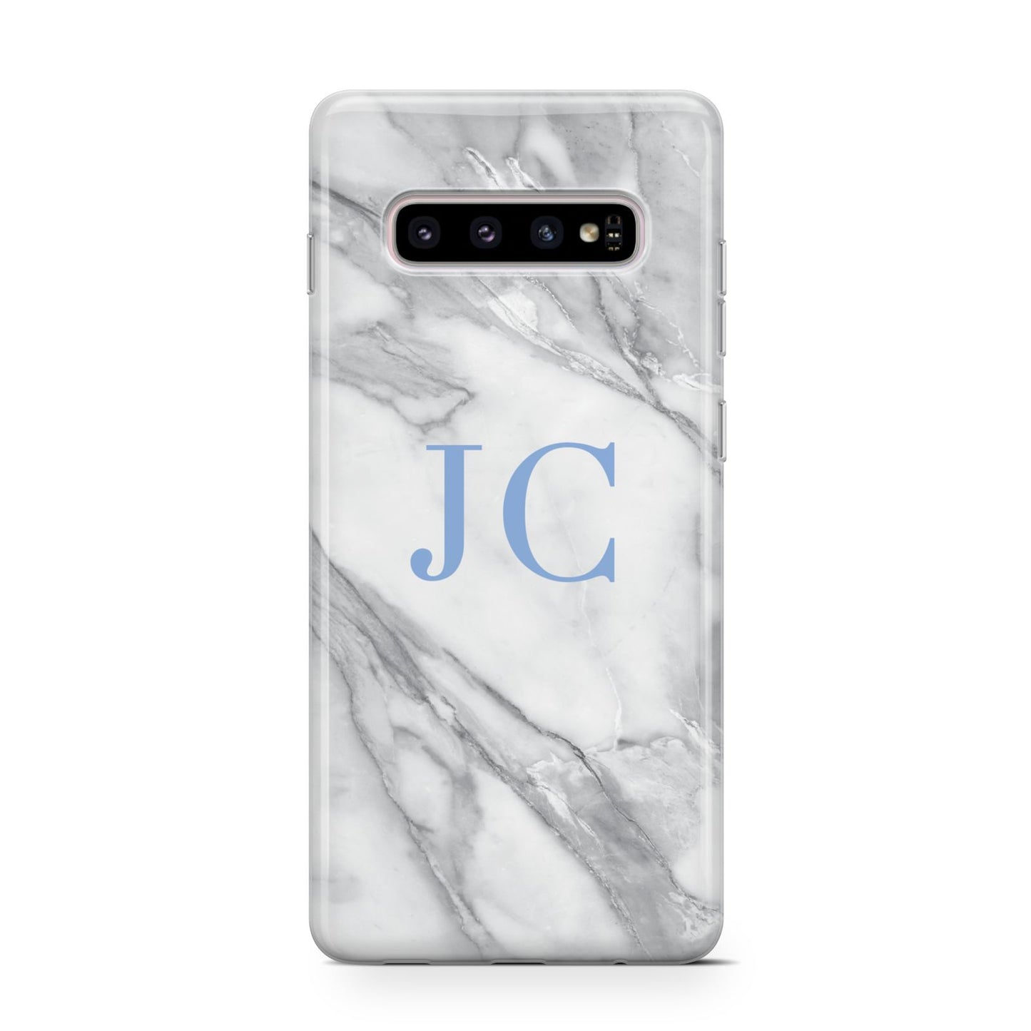 Grey Marble Blue Initials Samsung Galaxy S10 Case