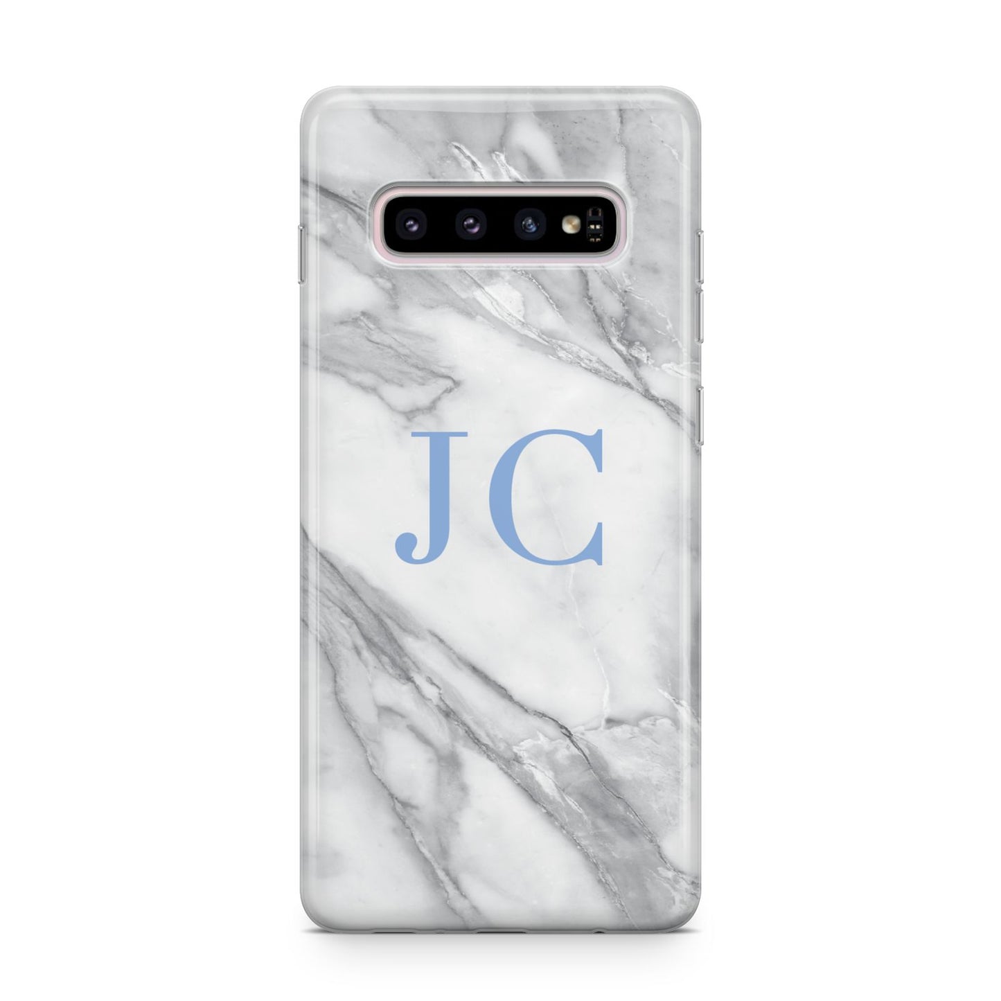 Grey Marble Blue Initials Samsung Galaxy S10 Plus Case