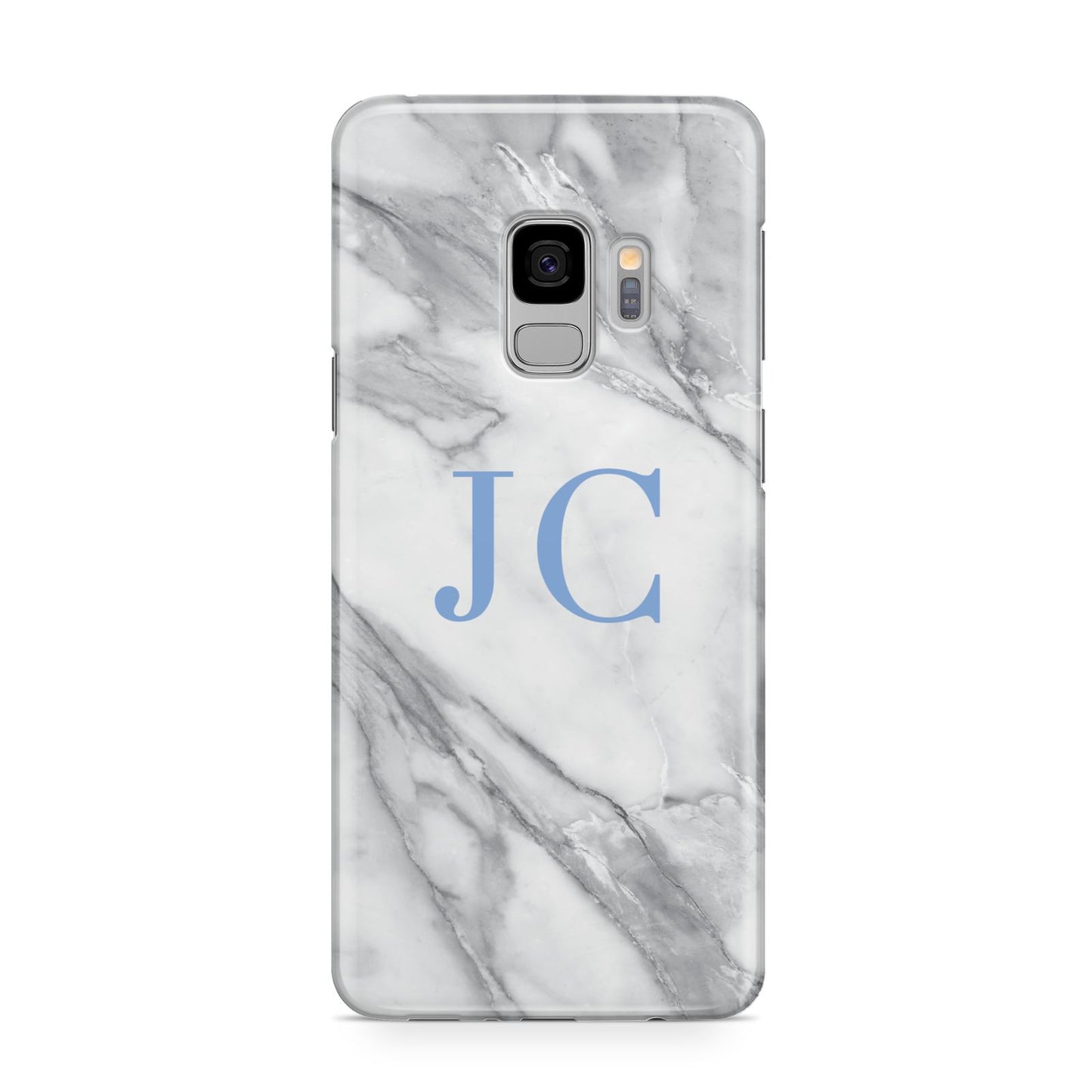 Grey Marble Blue Initials Samsung Galaxy S9 Case