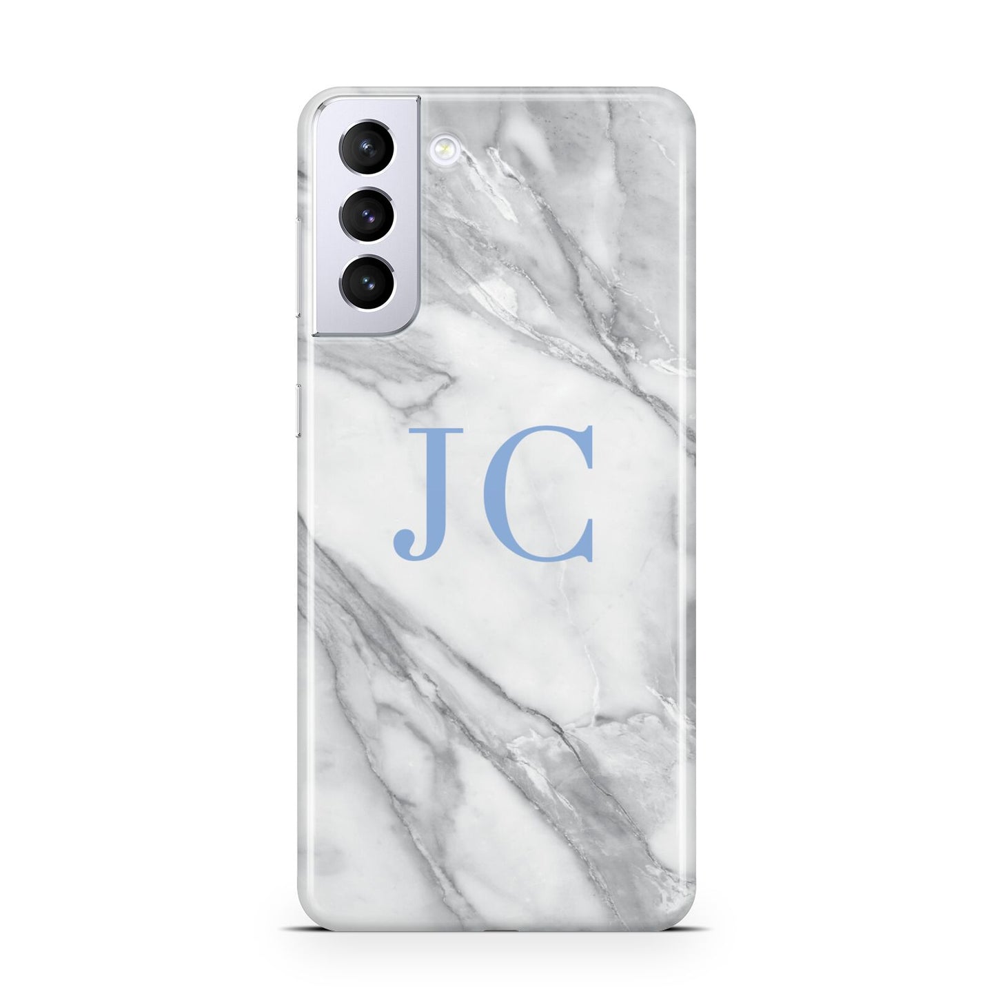 Grey Marble Blue Initials Samsung S21 Plus Phone Case