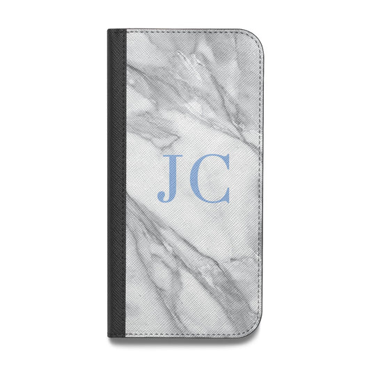 Grey Marble Blue Initials Vegan Leather Flip Samsung Case