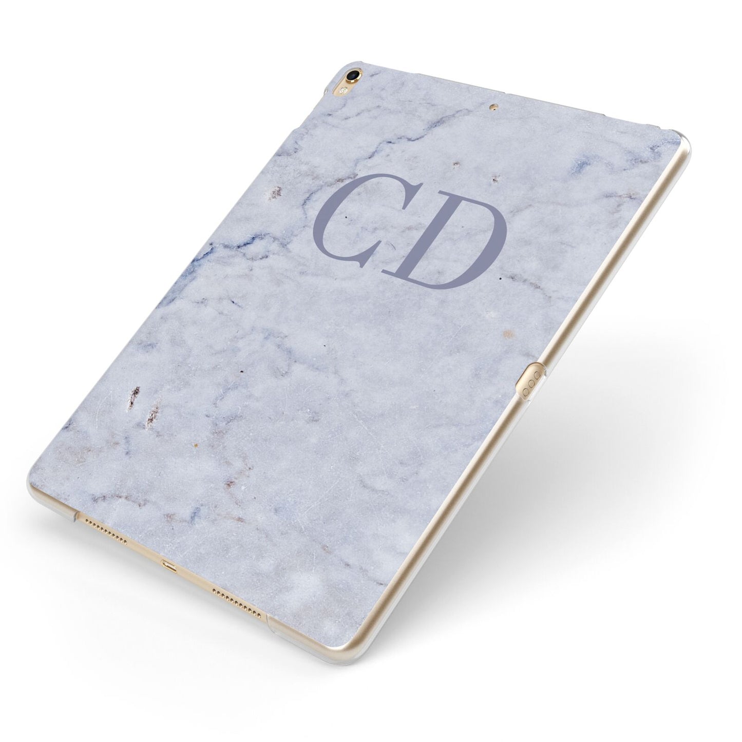 Grey Marble Grey Initials Apple iPad Case on Gold iPad Side View