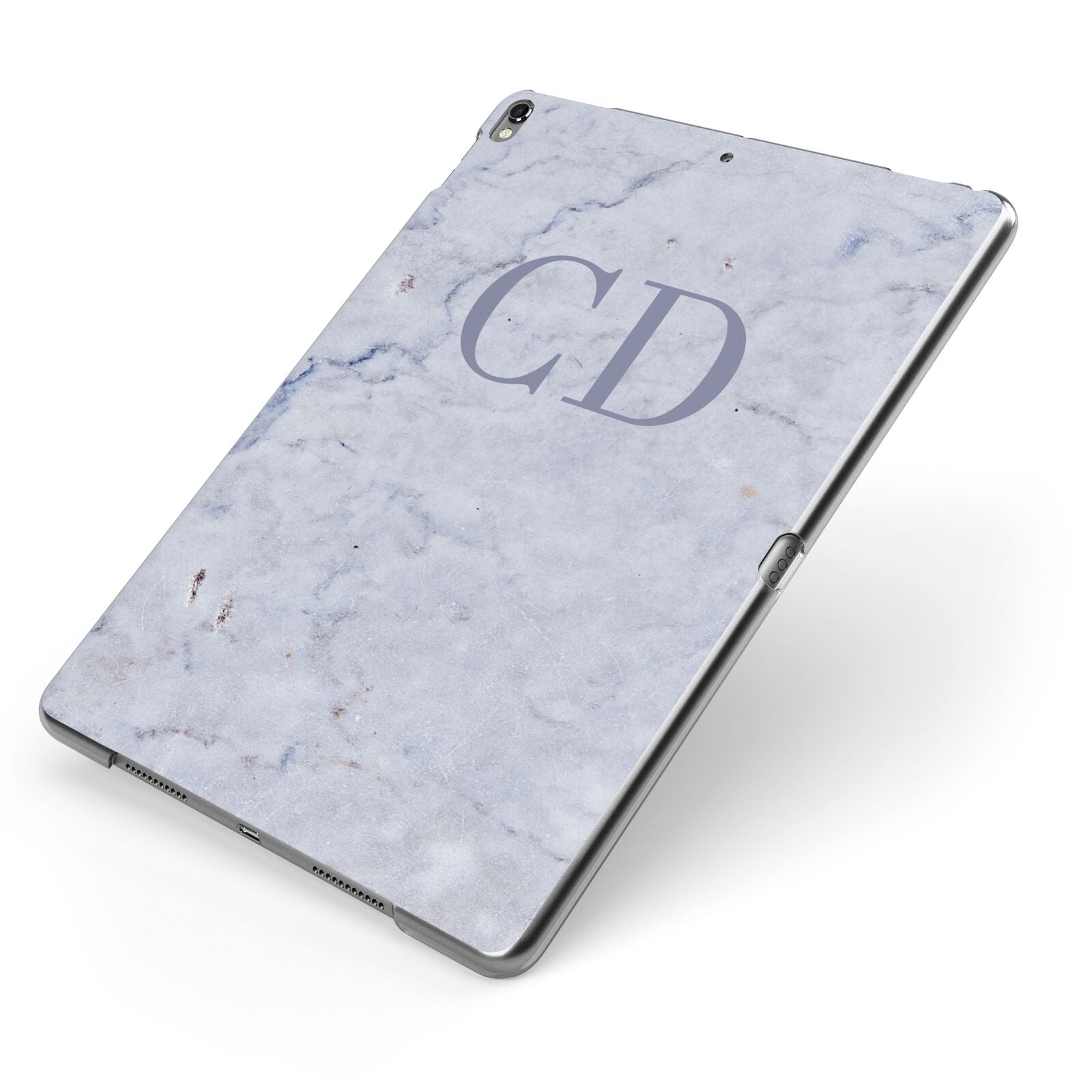 Grey Marble Grey Initials Apple iPad Case on Grey iPad Side View