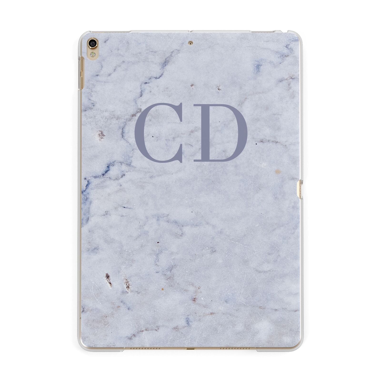 Grey Marble Grey Initials Apple iPad Gold Case