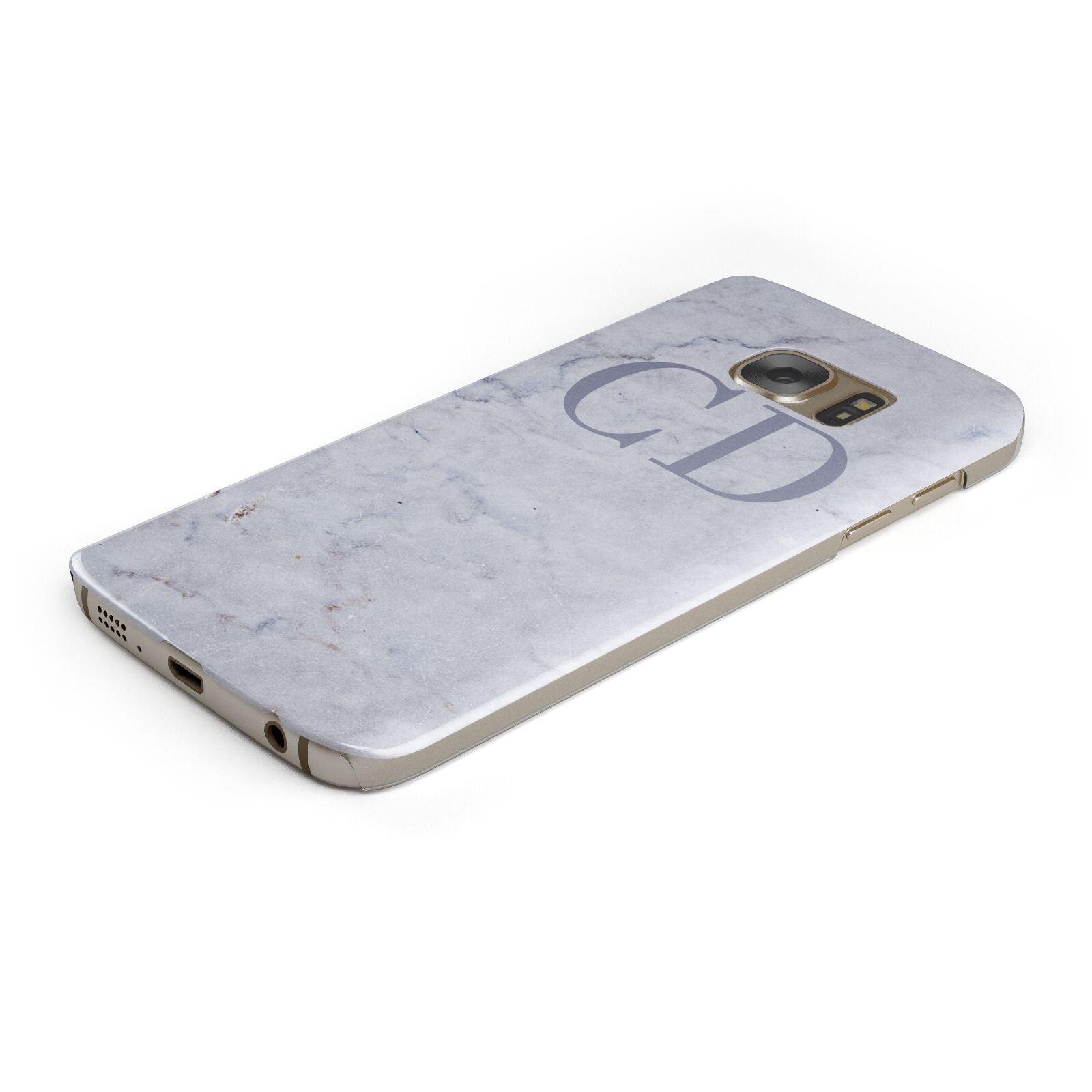 Grey Marble Grey Initials Protective Samsung Galaxy Case Angled Image