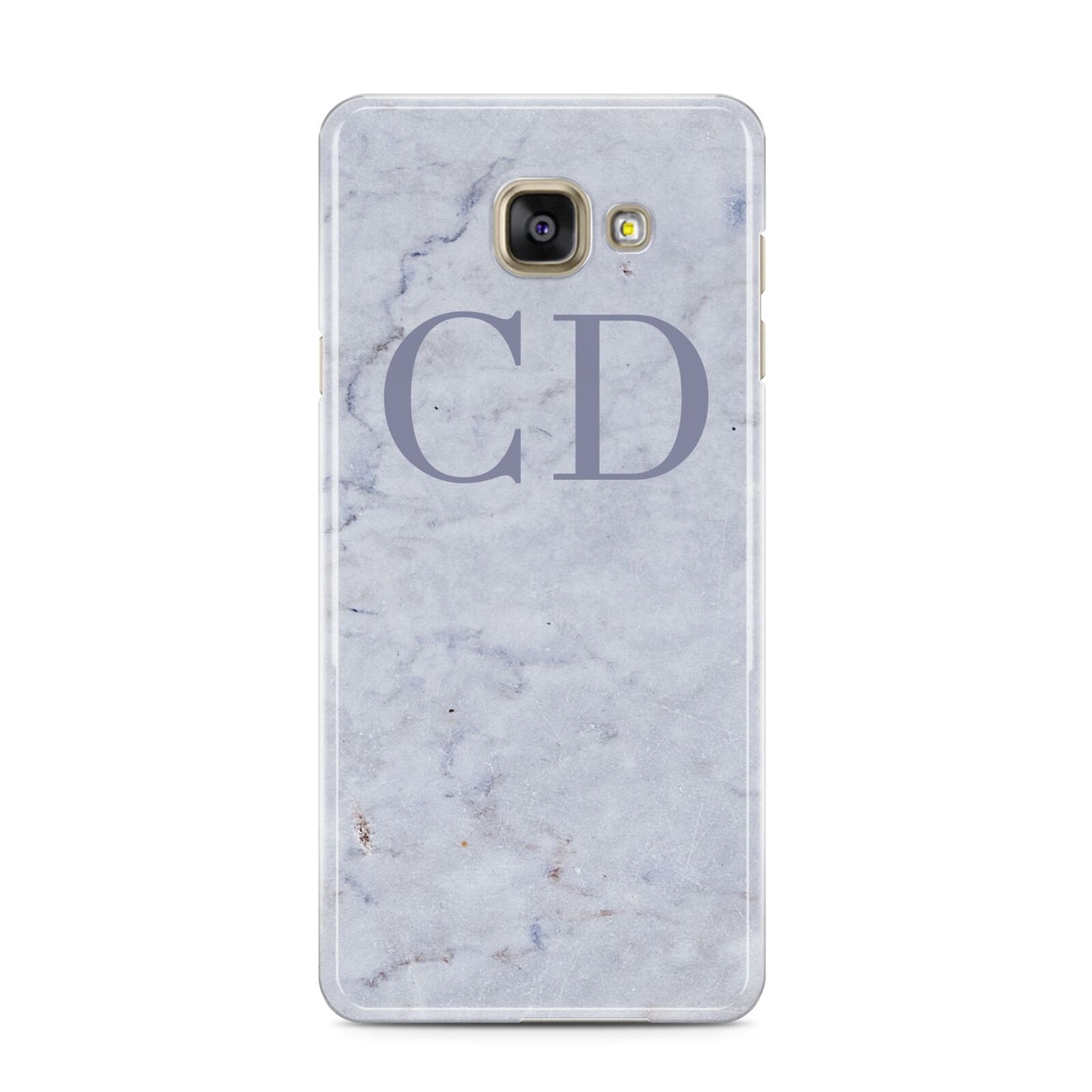 Grey Marble Grey Initials Samsung Galaxy A3 2016 Case on gold phone