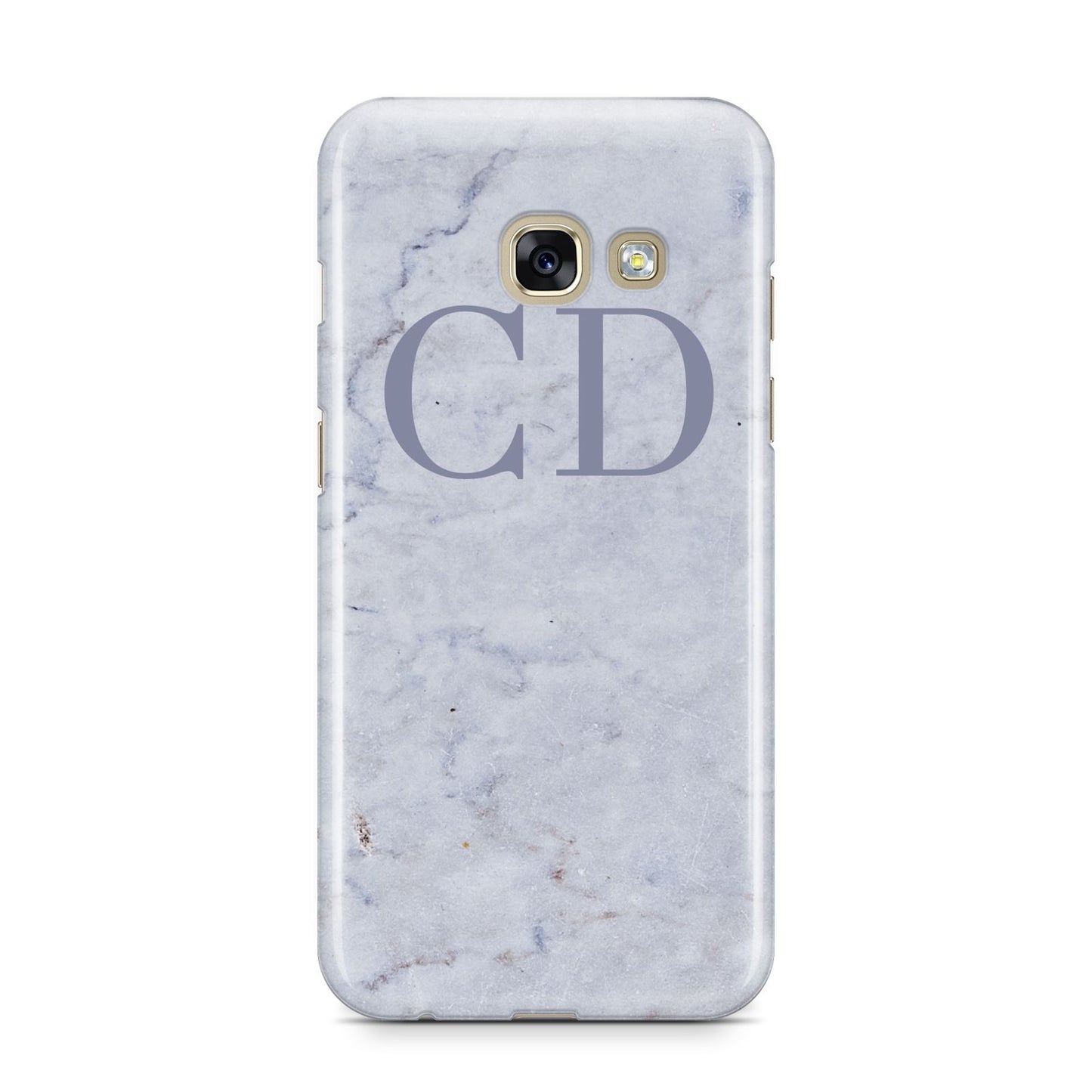 Grey Marble Grey Initials Samsung Galaxy A3 2017 Case on gold phone