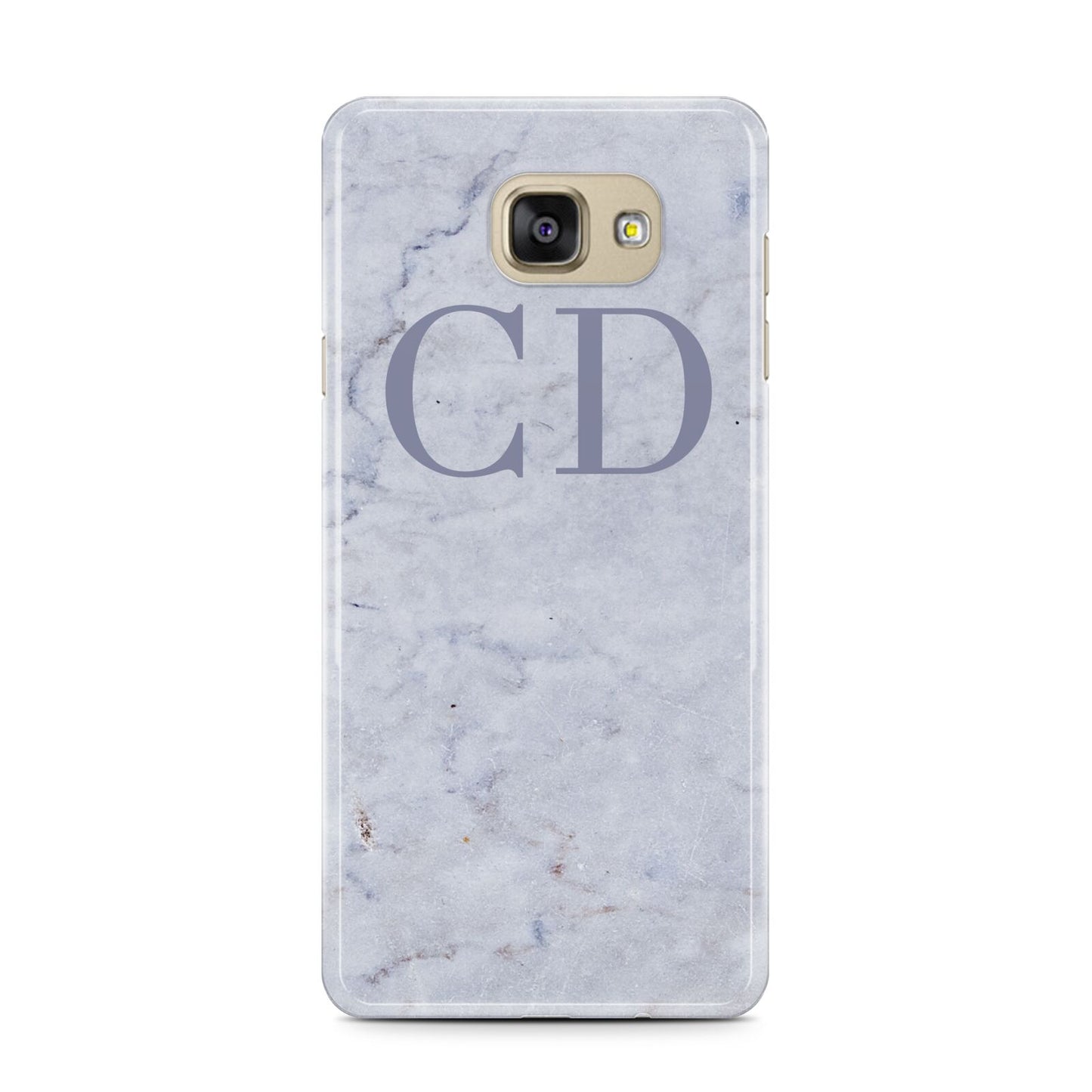 Grey Marble Grey Initials Samsung Galaxy A7 2016 Case on gold phone