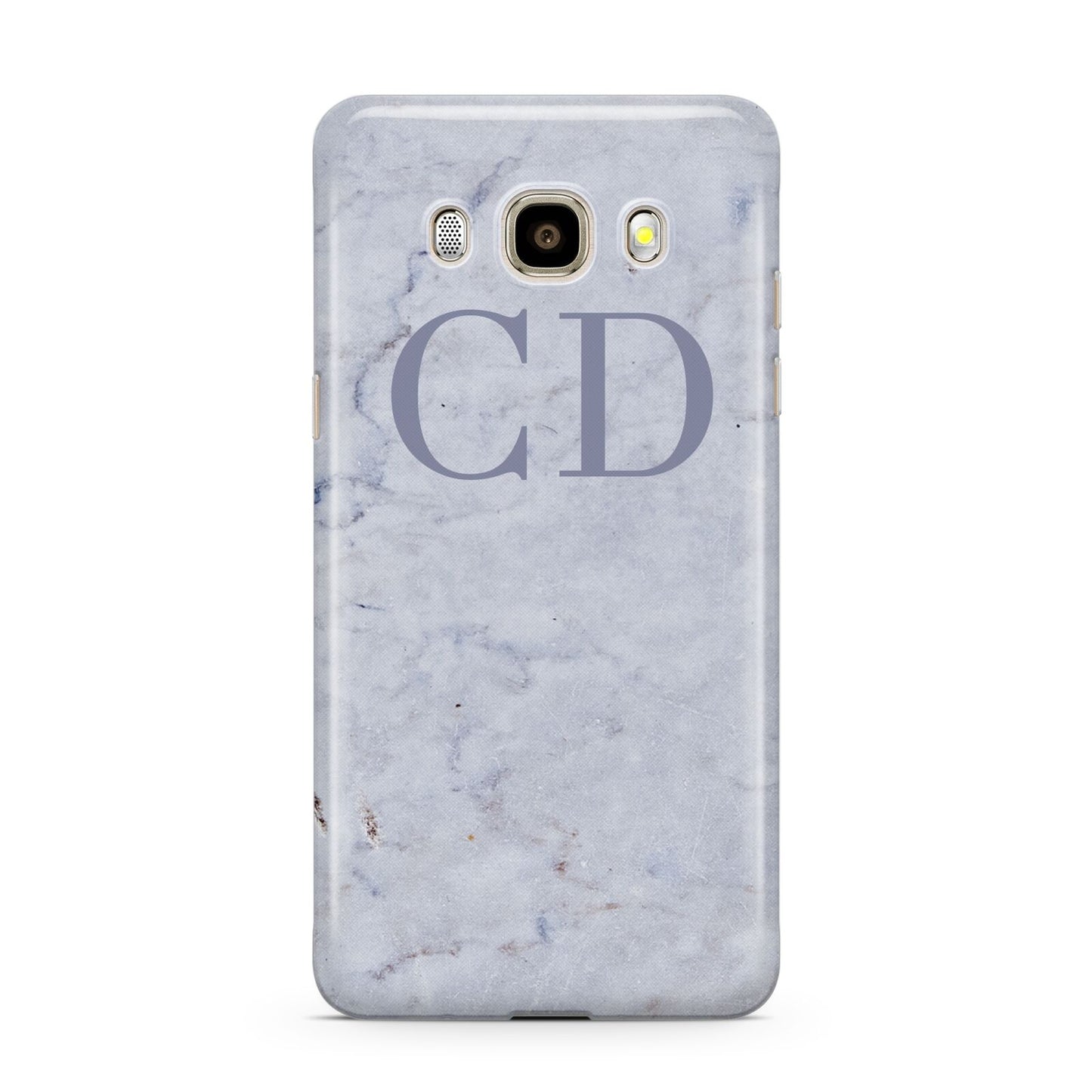 Grey Marble Grey Initials Samsung Galaxy J7 2016 Case on gold phone