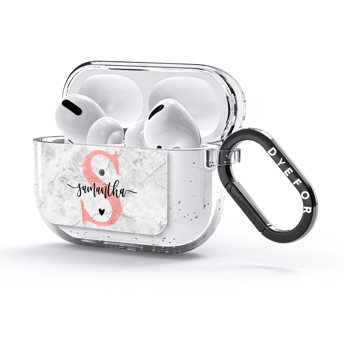 Grey Marble Personalised Pink Glitter Initial AirPods Glitter Case 3rd Gen Side Image