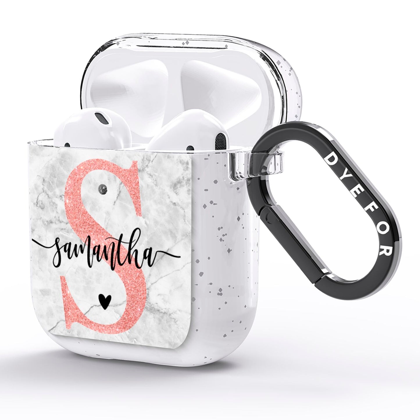 Grey Marble Personalised Pink Glitter Initial AirPods Glitter Case Side Image