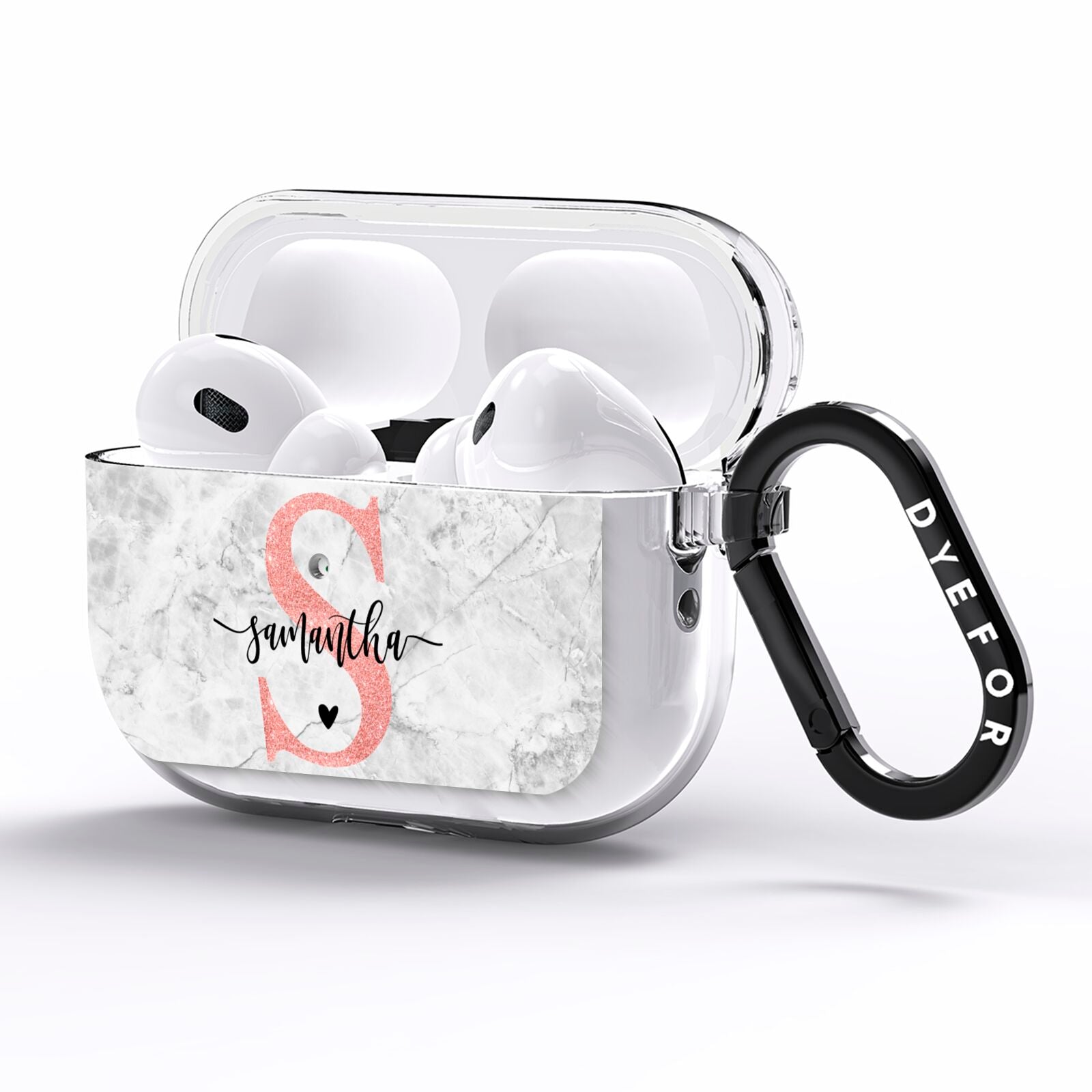 Grey Marble Personalised Pink Glitter Initial AirPods Pro Clear Case Side Image