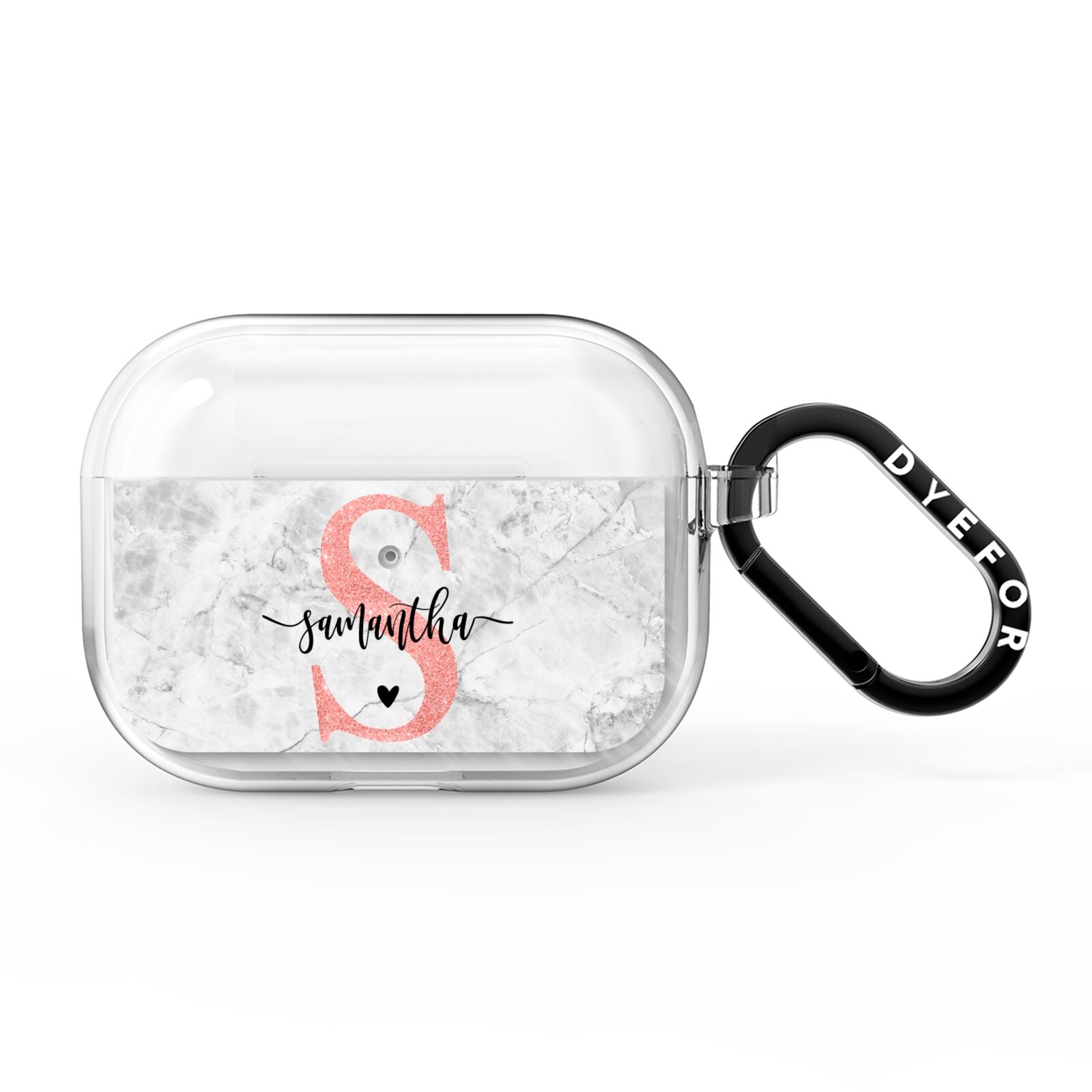 Grey Marble Personalised Pink Glitter Initial AirPods Pro Clear Case