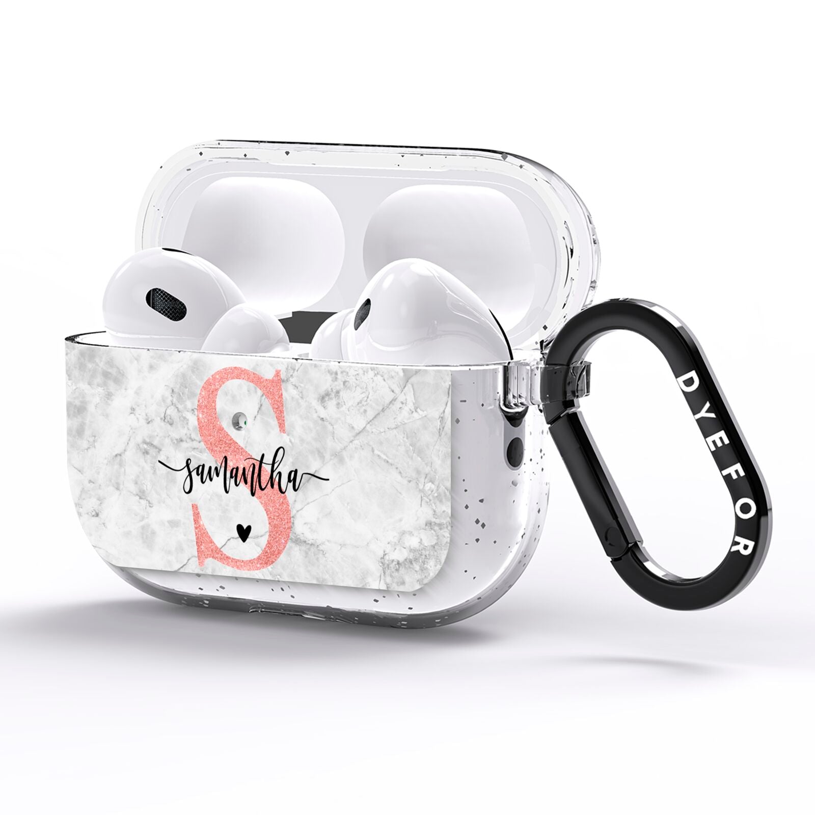 Grey Marble Personalised Pink Glitter Initial AirPods Pro Glitter Case Side Image