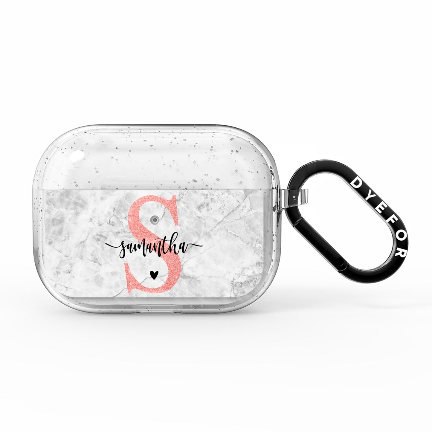 Grey Marble Personalised Pink Glitter Initial AirPods Pro Glitter Case