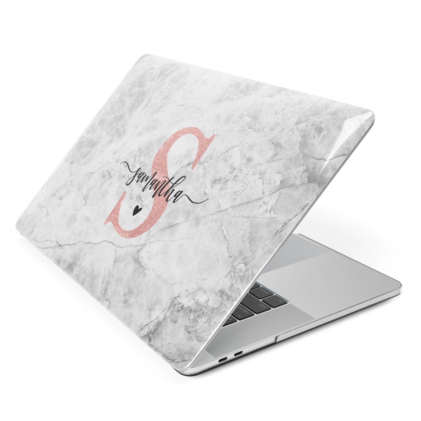 Grey Marble Personalised Pink Glitter Initial Apple MacBook Case Side View