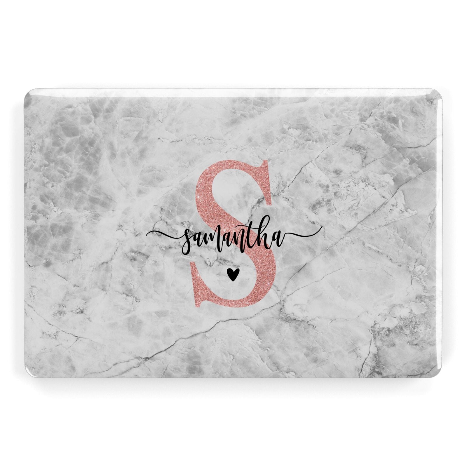 Grey Marble Personalised Pink Glitter Initial Apple MacBook Case