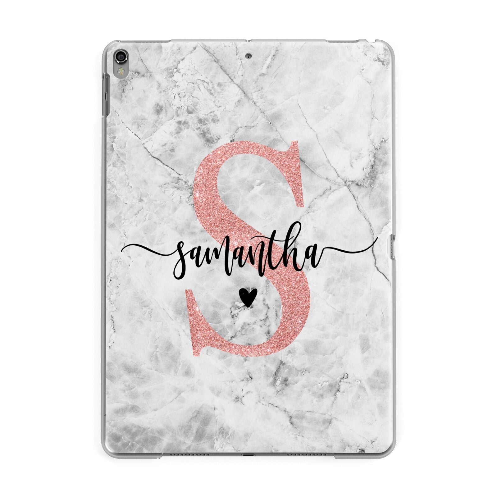 Grey Marble Personalised Pink Glitter Initial Apple iPad Grey Case
