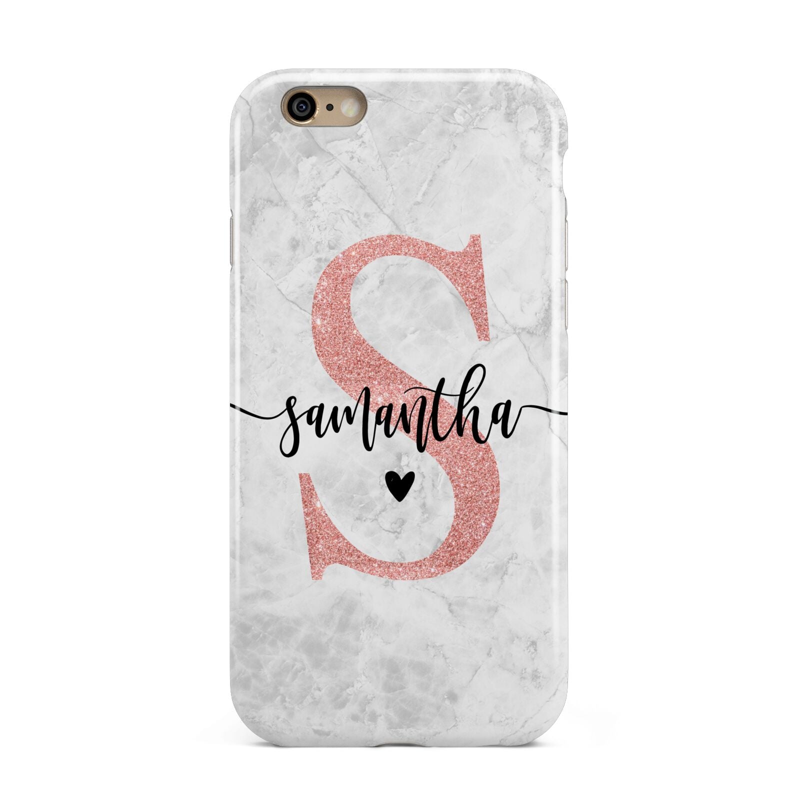 Grey Marble Personalised Pink Glitter Initial Apple iPhone 6 3D Tough Case