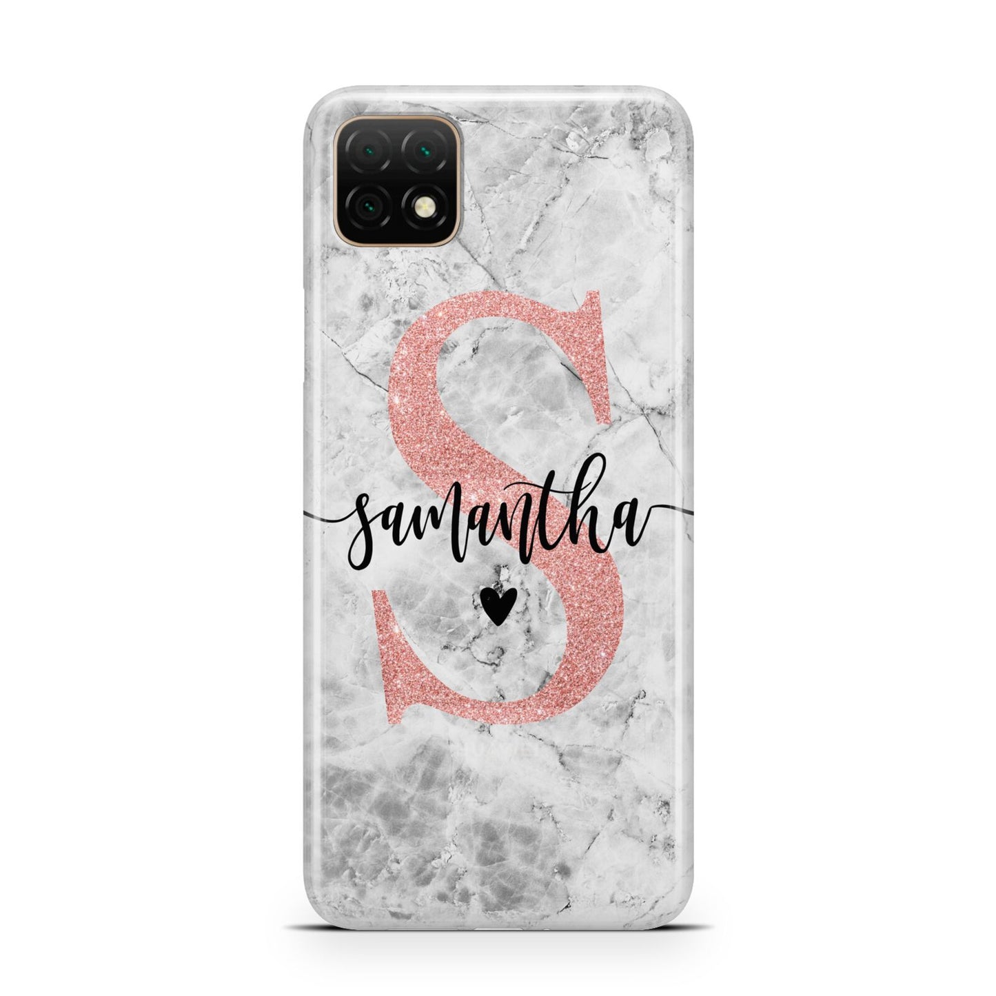 Grey Marble Personalised Pink Glitter Initial Huawei Enjoy 20 Phone Case