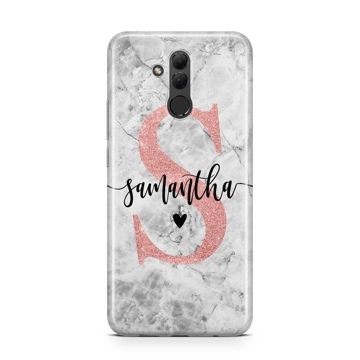 Grey Marble Personalised Pink Glitter Initial Huawei Mate 20 Lite