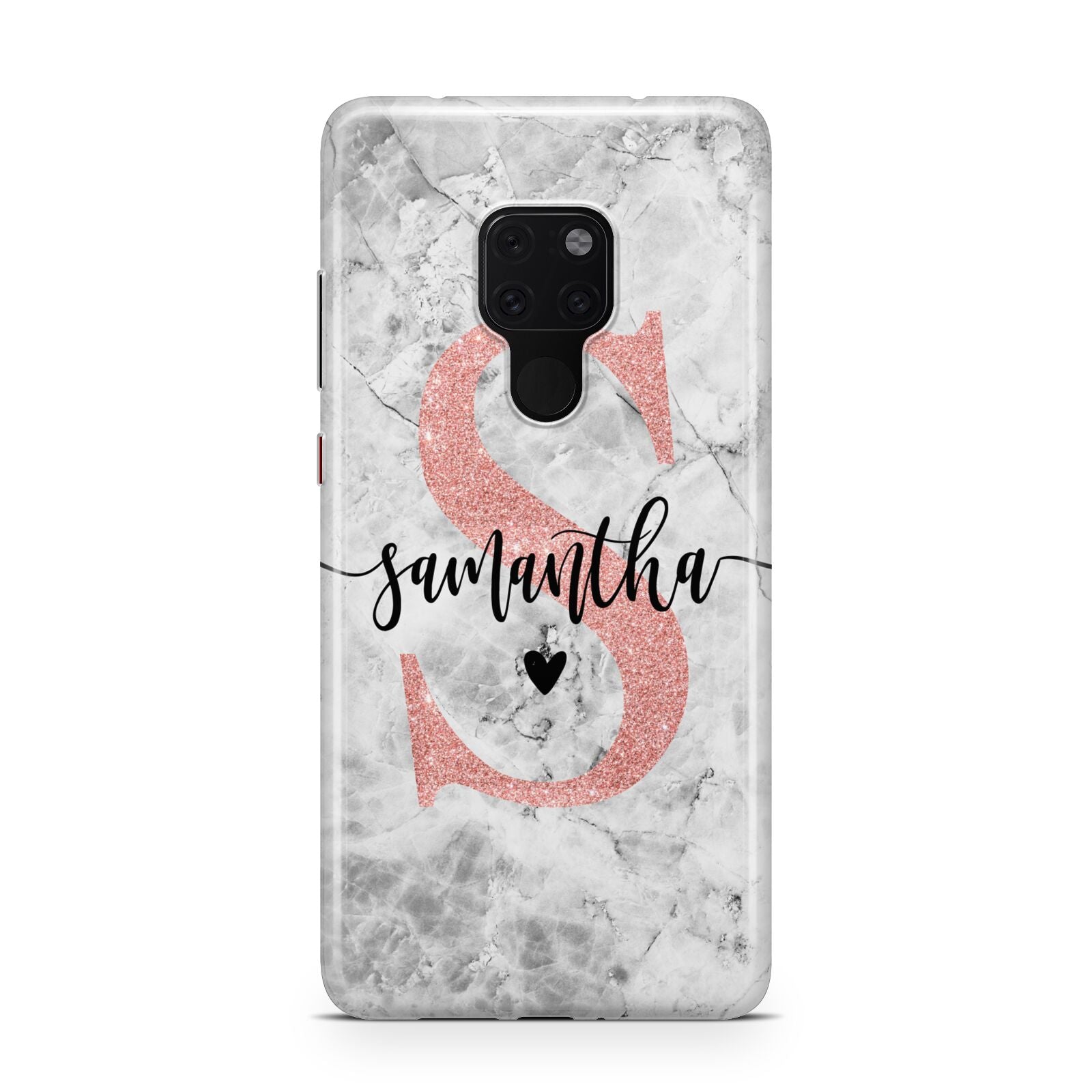 Grey Marble Personalised Pink Glitter Initial Huawei Mate 20 Phone Case