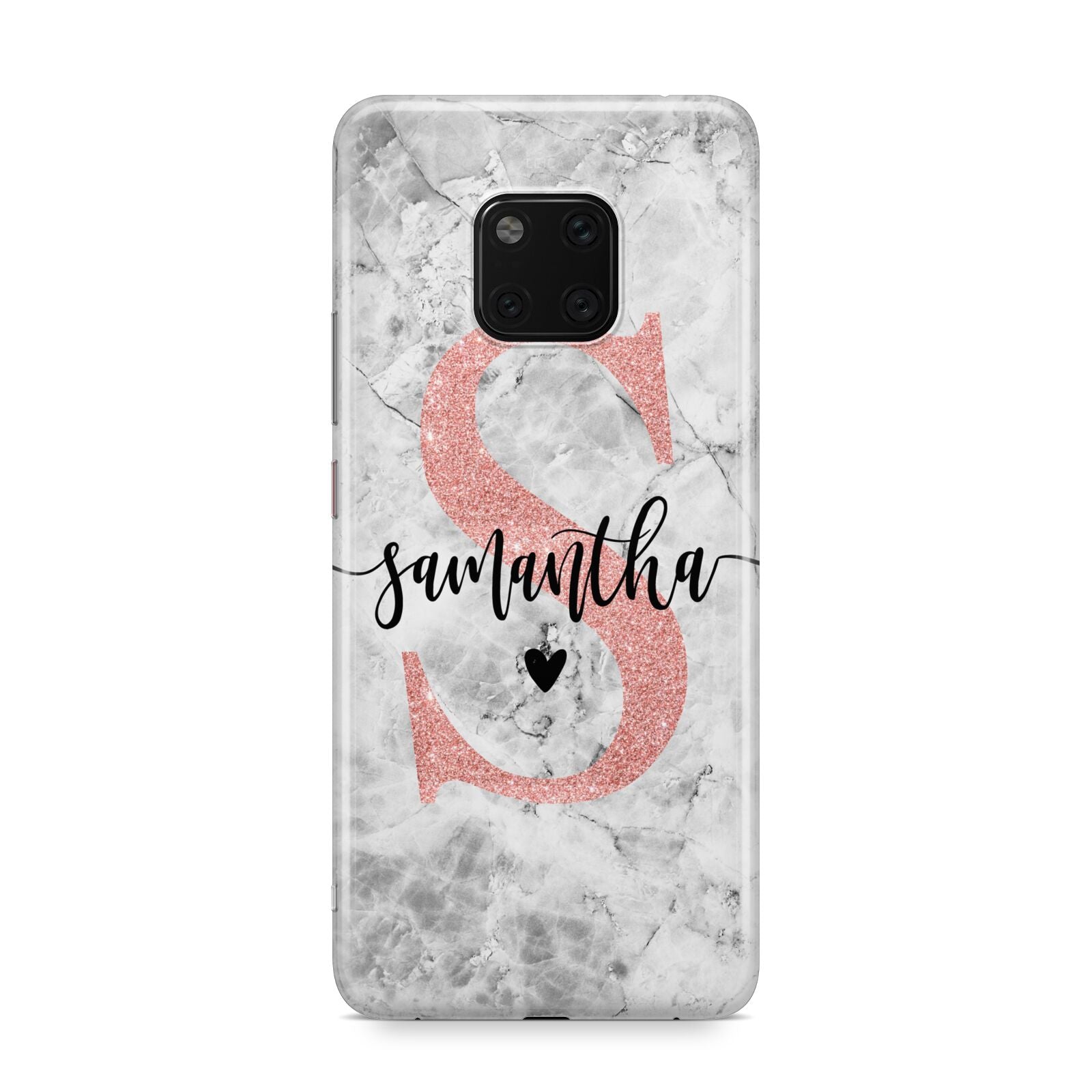 Grey Marble Personalised Pink Glitter Initial Huawei Mate 20 Pro Phone Case