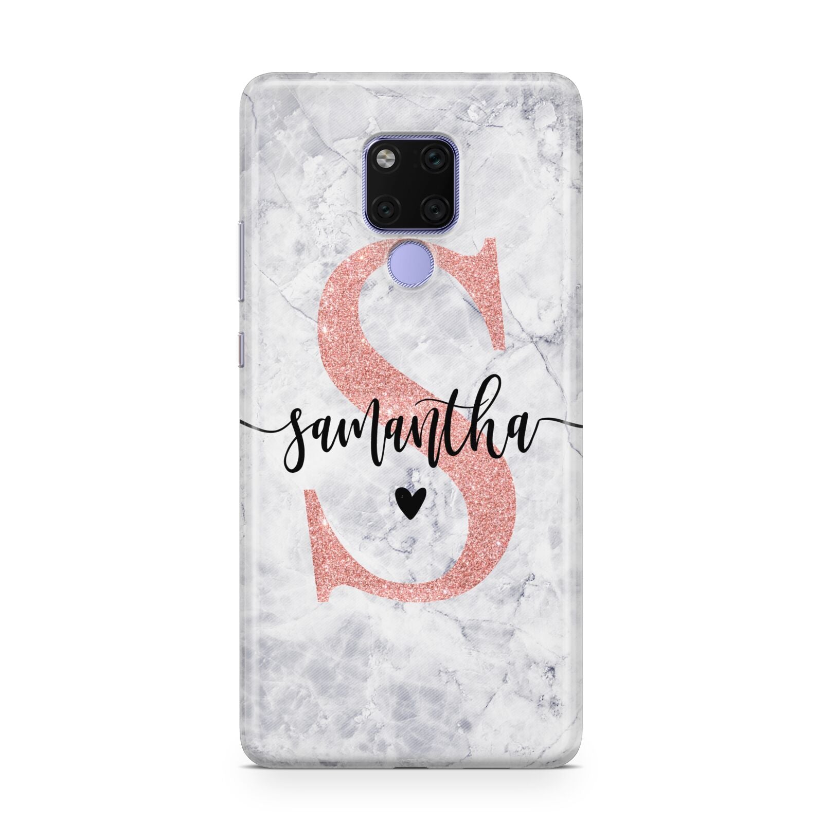 Grey Marble Personalised Pink Glitter Initial Huawei Mate 20X Phone Case