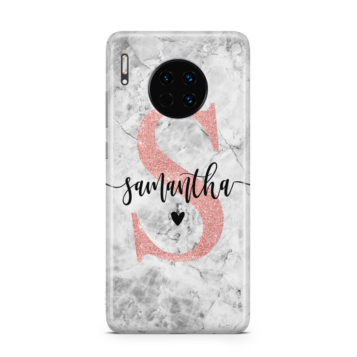 Grey Marble Personalised Pink Glitter Initial Huawei Mate 30