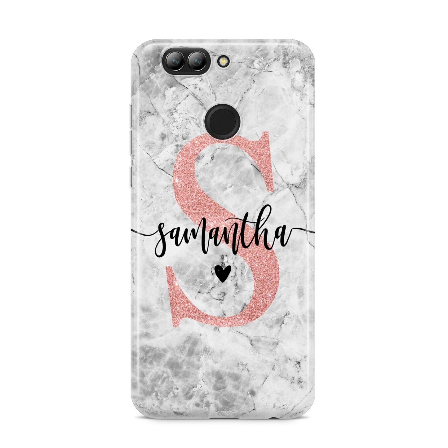 Grey Marble Personalised Pink Glitter Initial Huawei Nova 2s Phone Case