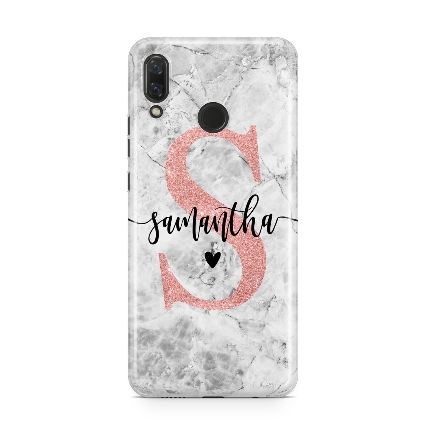 Grey Marble Personalised Pink Glitter Initial Huawei Nova 3 Phone Case