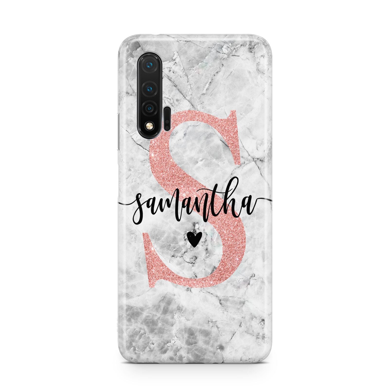 Grey Marble Personalised Pink Glitter Initial Huawei Nova 6 Phone Case