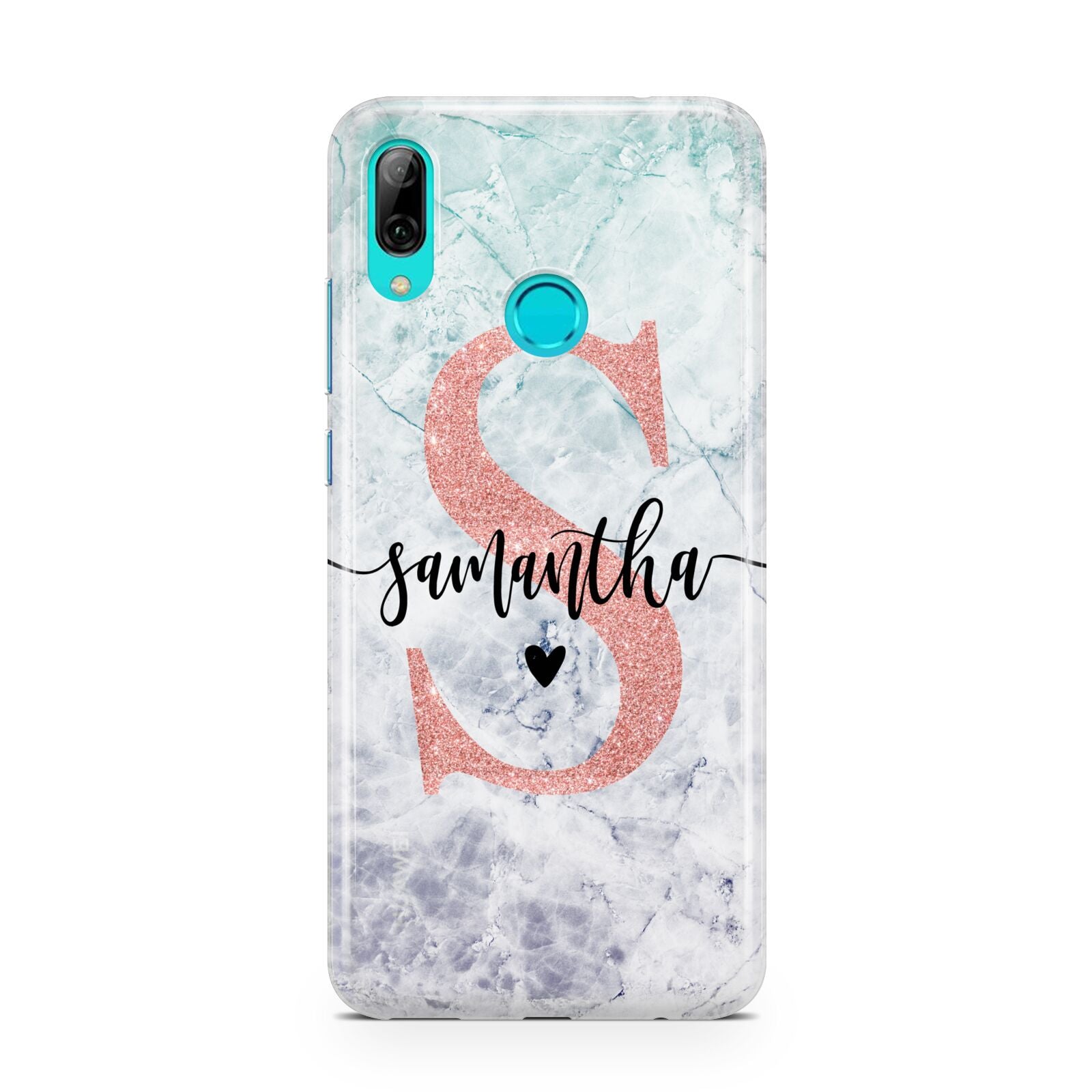 Grey Marble Personalised Pink Glitter Initial Huawei P Smart 2019 Case