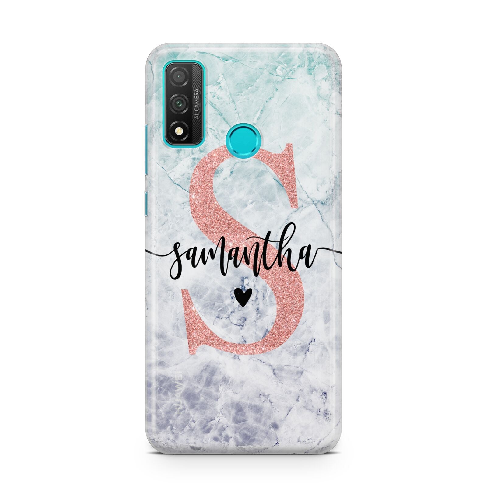 Grey Marble Personalised Pink Glitter Initial Huawei P Smart 2020