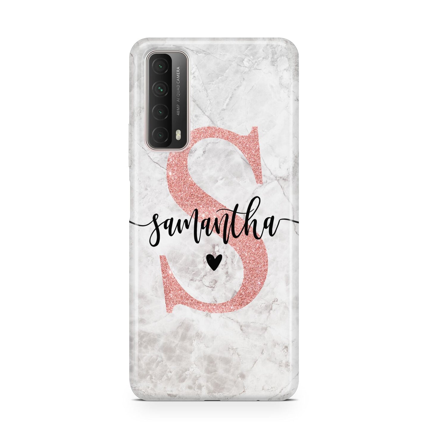 Grey Marble Personalised Pink Glitter Initial Huawei P Smart 2021