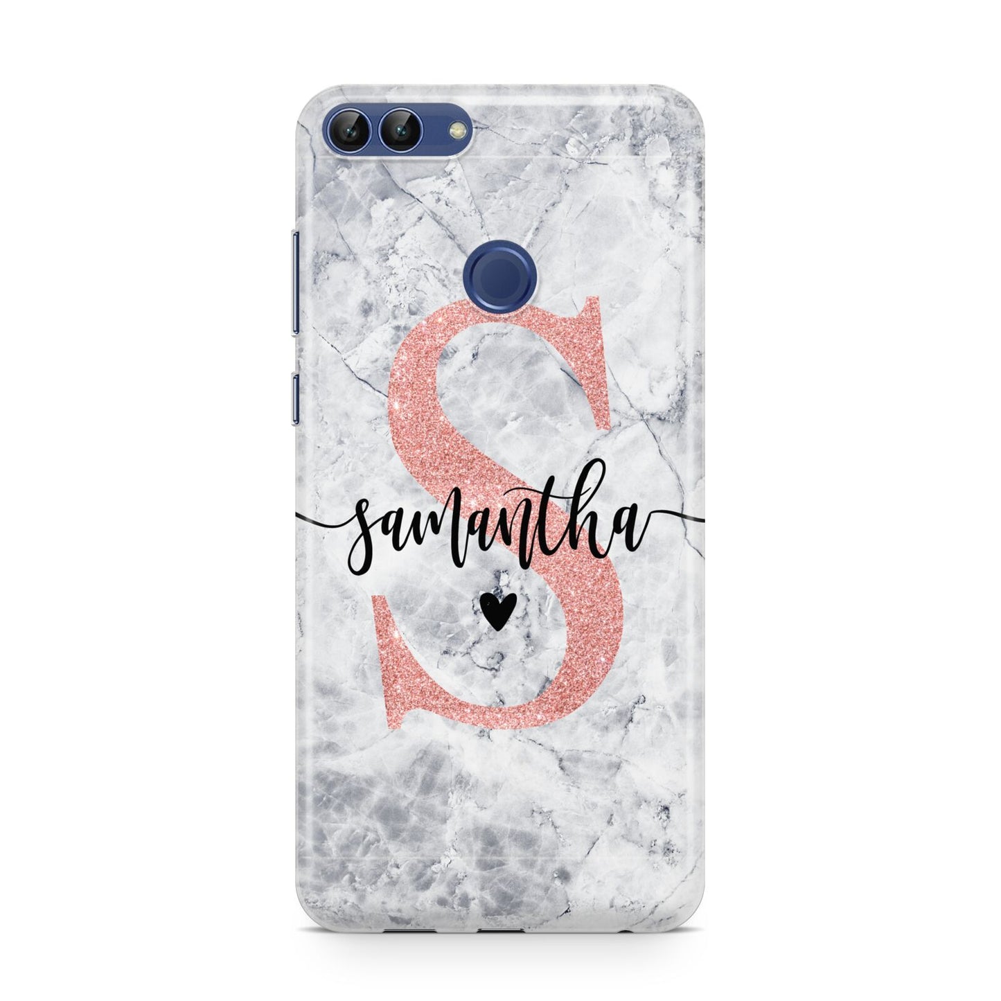 Grey Marble Personalised Pink Glitter Initial Huawei P Smart Case