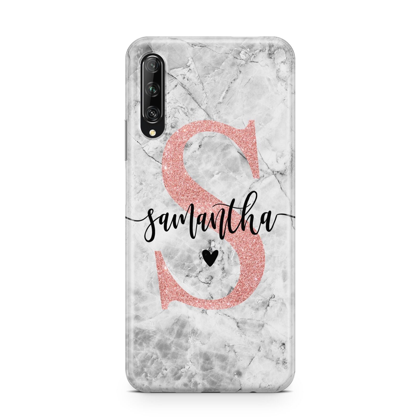 Grey Marble Personalised Pink Glitter Initial Huawei P Smart Pro 2019