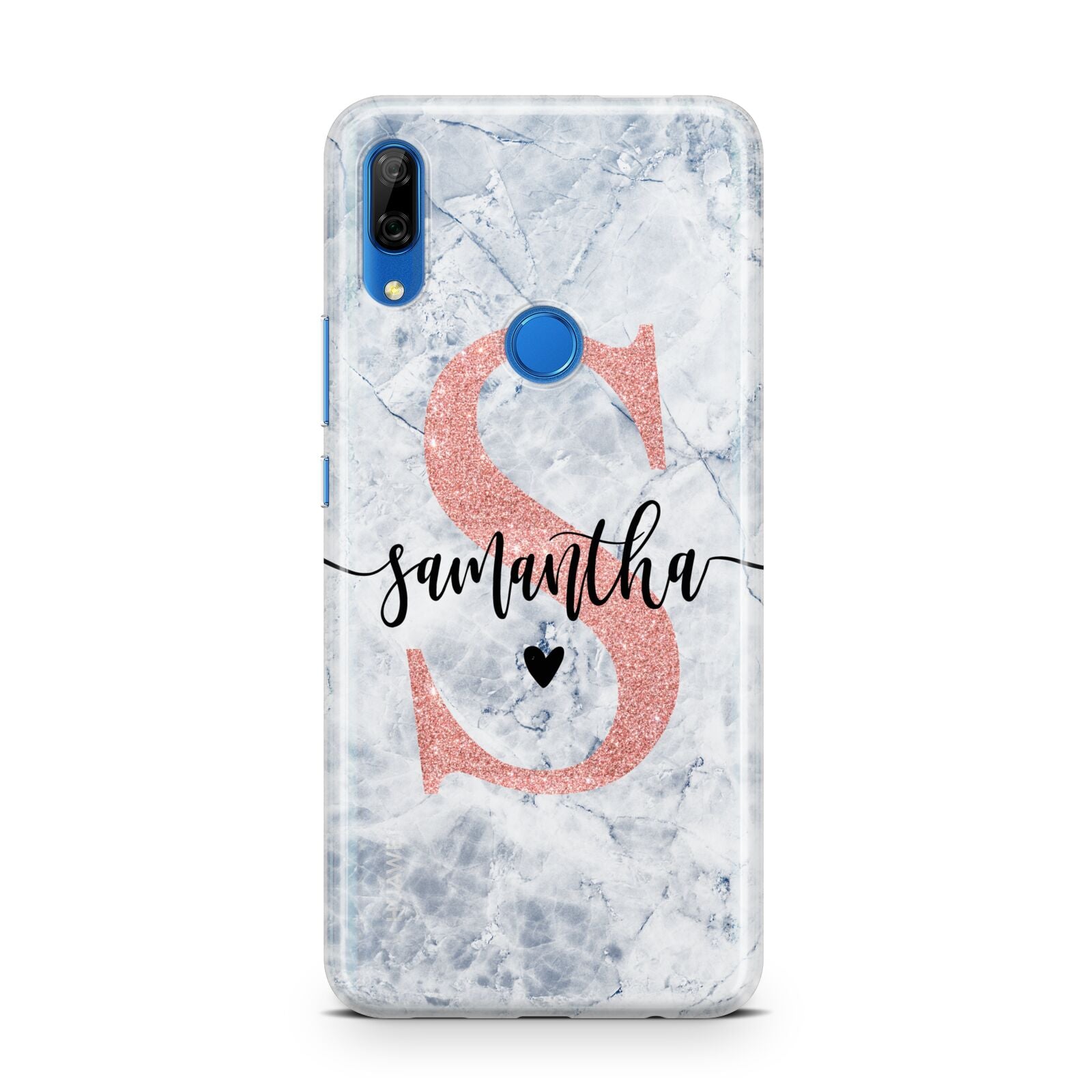 Grey Marble Personalised Pink Glitter Initial Huawei P Smart Z