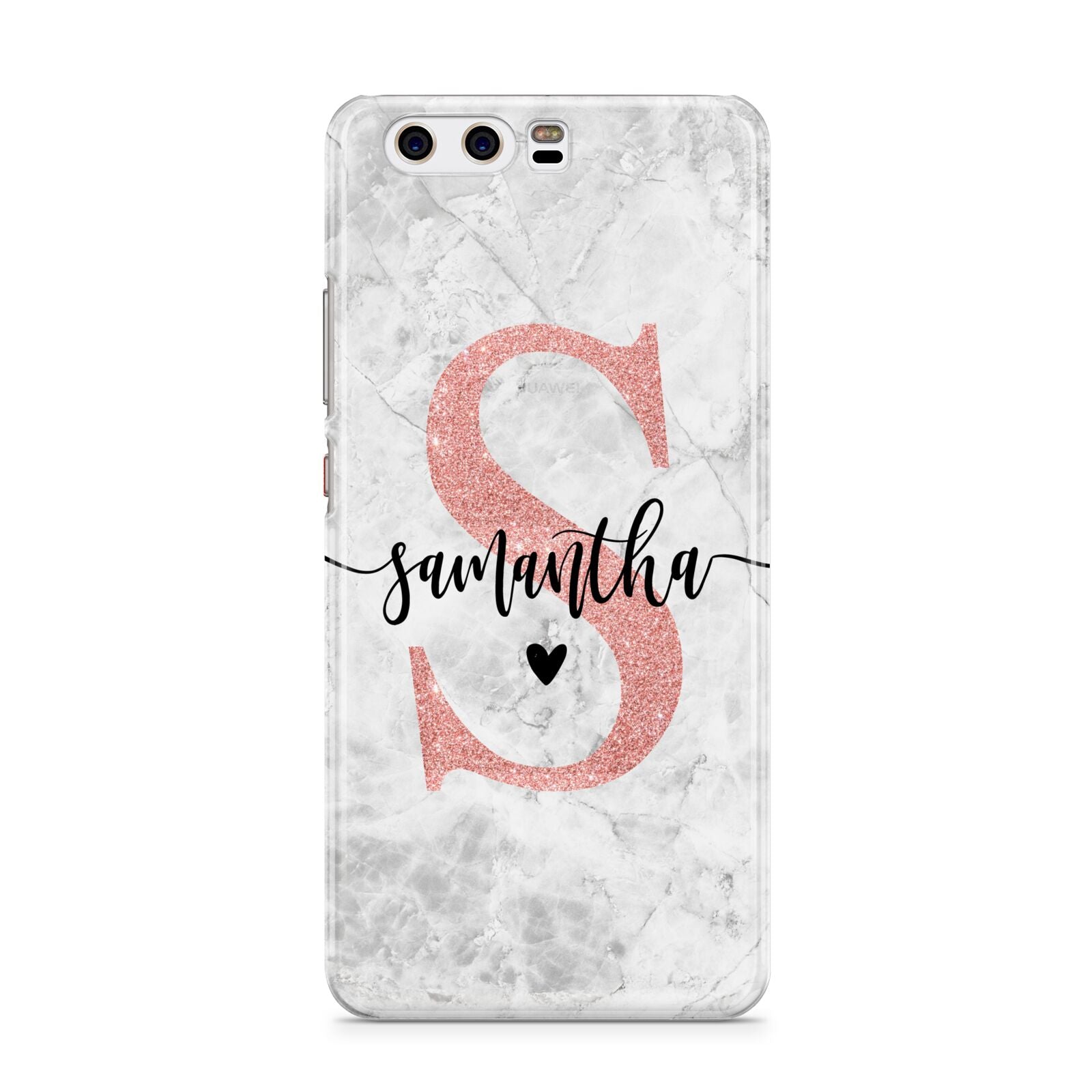 Grey Marble Personalised Pink Glitter Initial Huawei P10 Phone Case