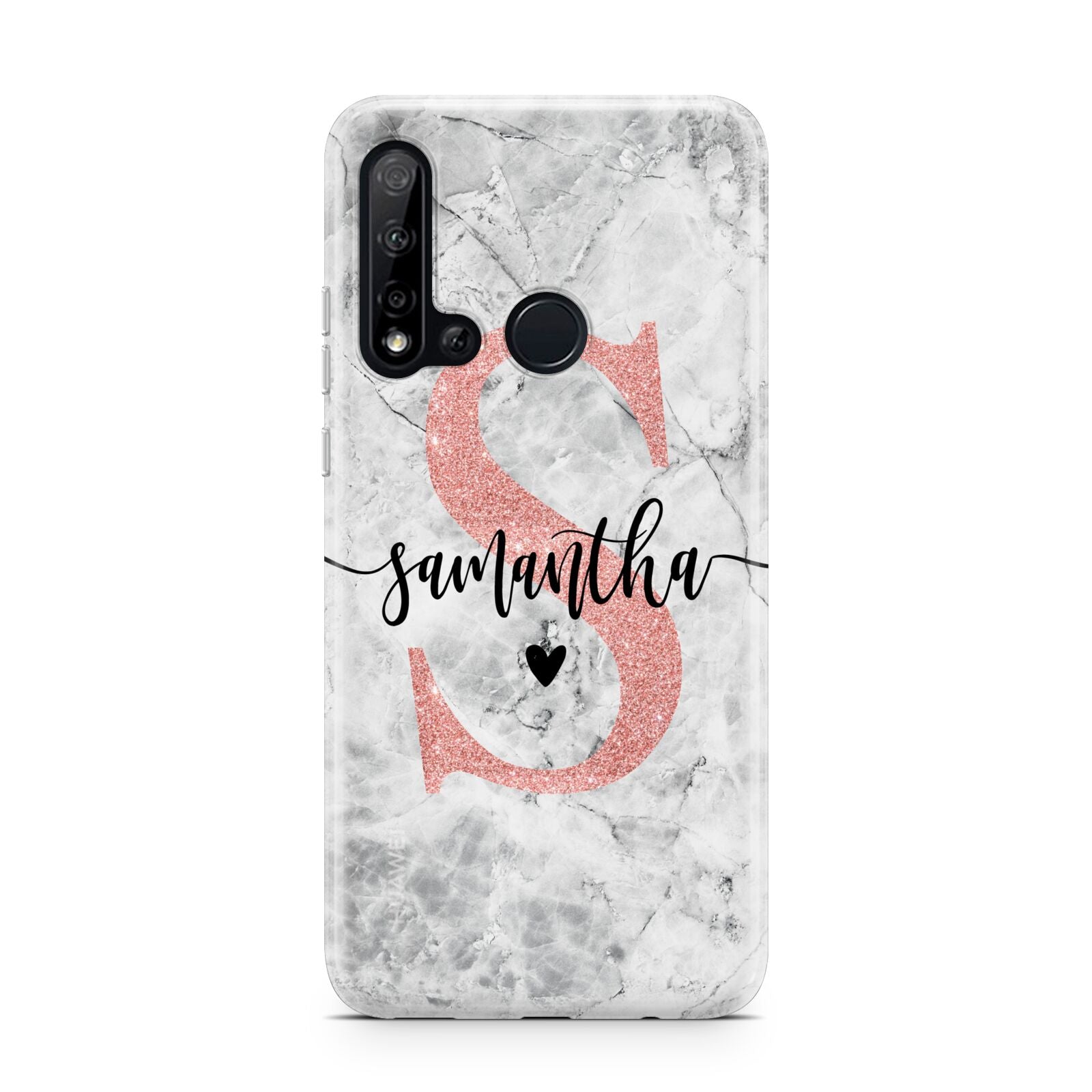 Grey Marble Personalised Pink Glitter Initial Huawei P20 Lite 5G Phone Case